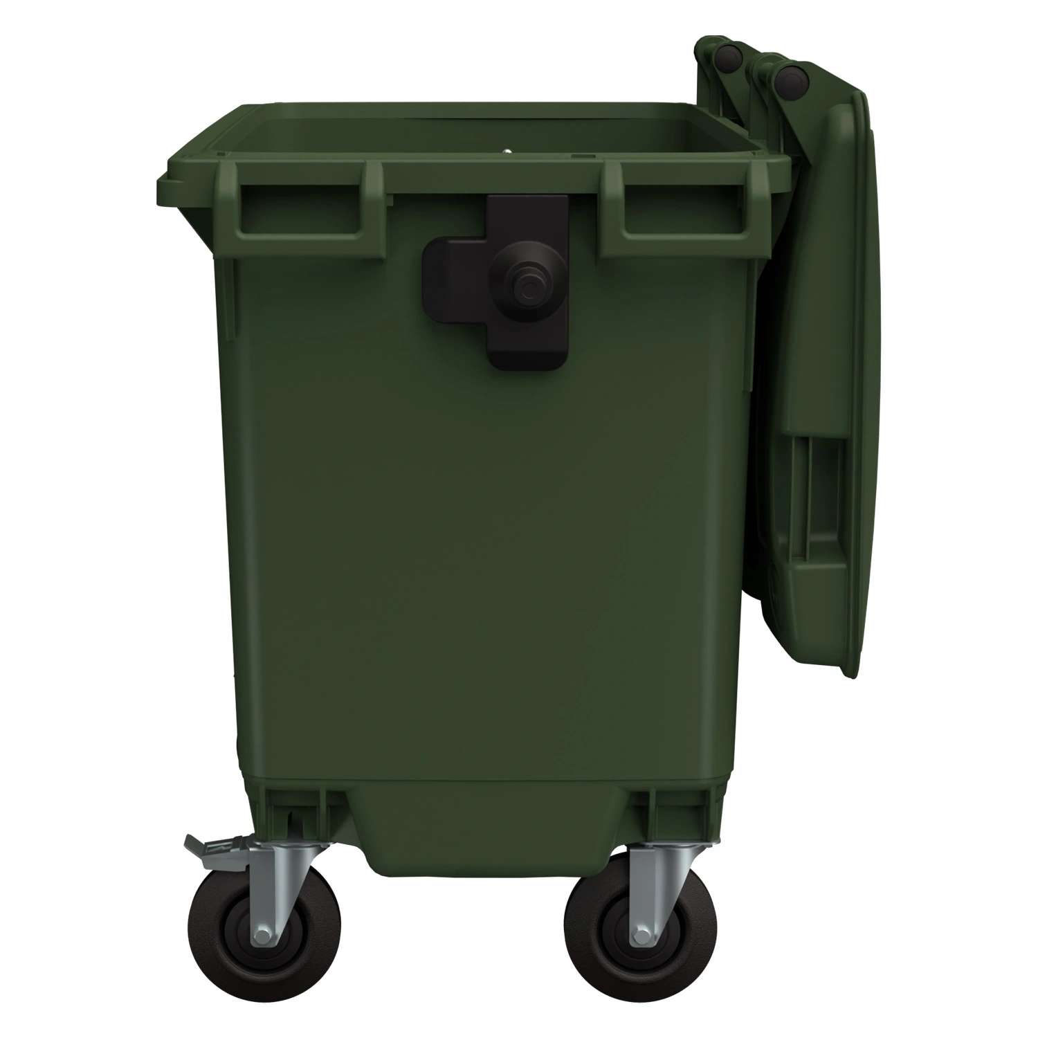 Мусорный контейнер 660 л iPlast зелёный 4-колёсный с зелёной крышкой