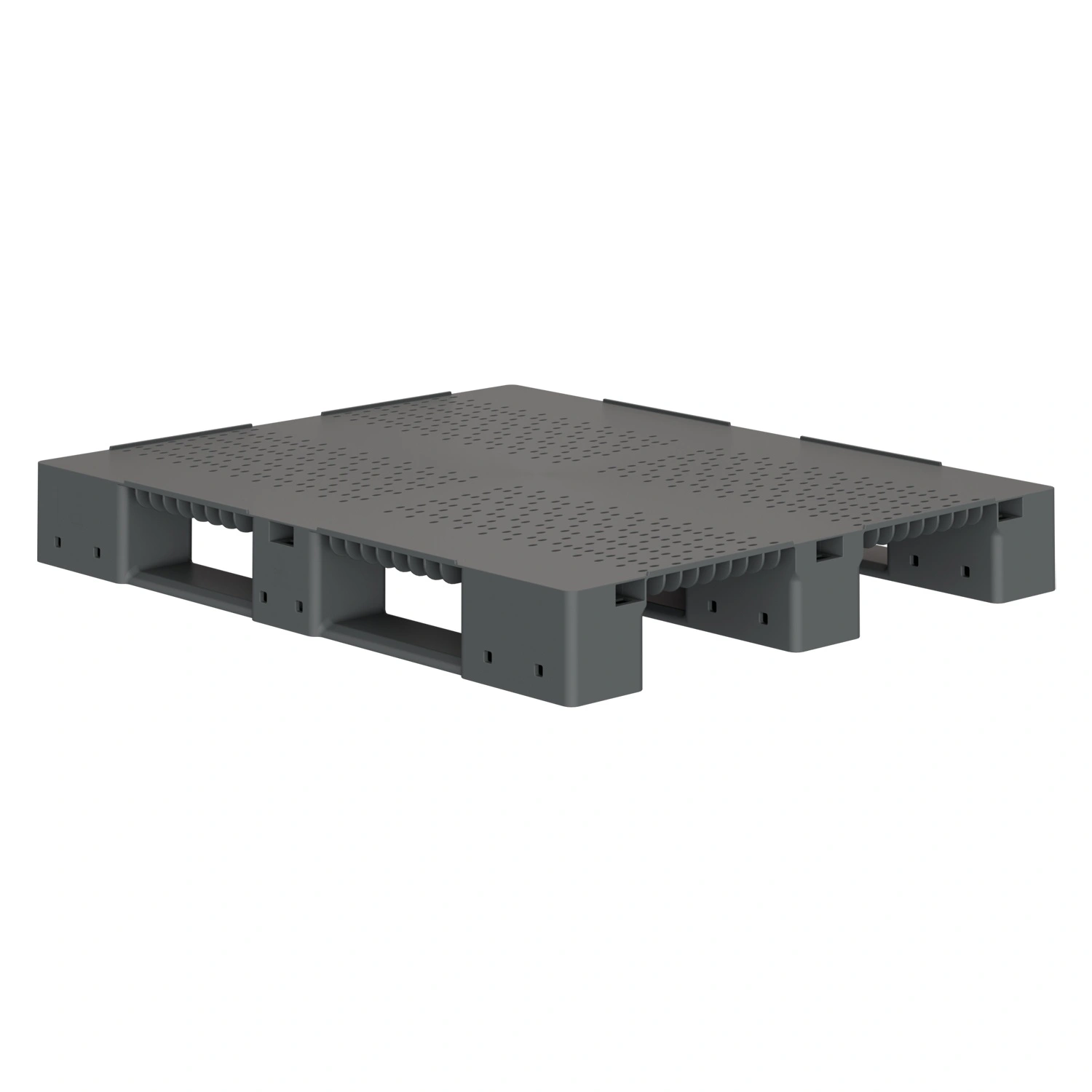 Пластиковый паллет 1200x1000x150 мм iPlast серый перфорированный на 3 полозьях с бортиком