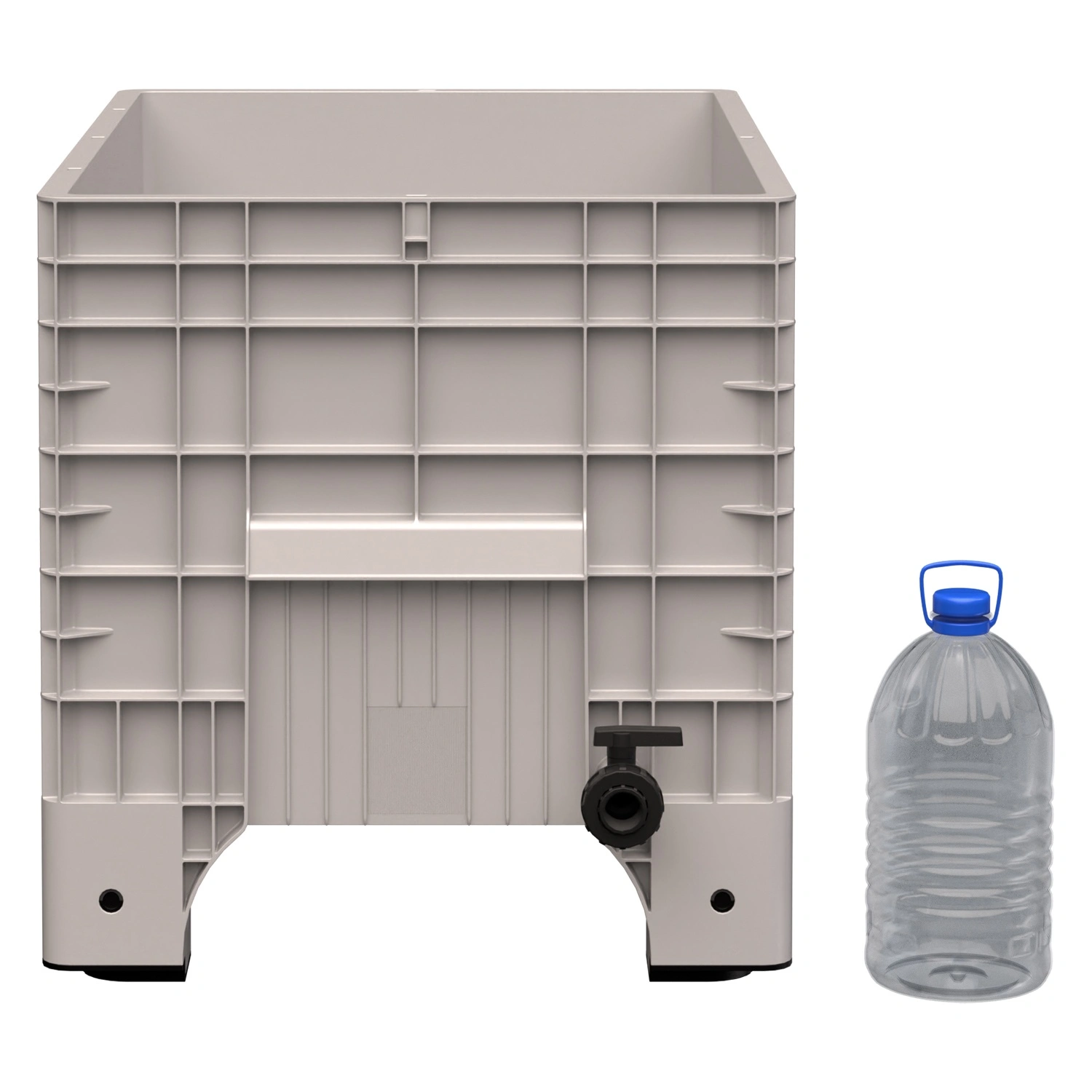Большой контейнер 1020х640х675 мм iPlast iBOX светло-серый со сплош. стенками и дном, на ножках с краном 1 дюйм Большой контейнер 1020х640х675 мм iPlast iBOX светло-серый со сплош. стенками и дном, на ножках с краном 1 дюйм