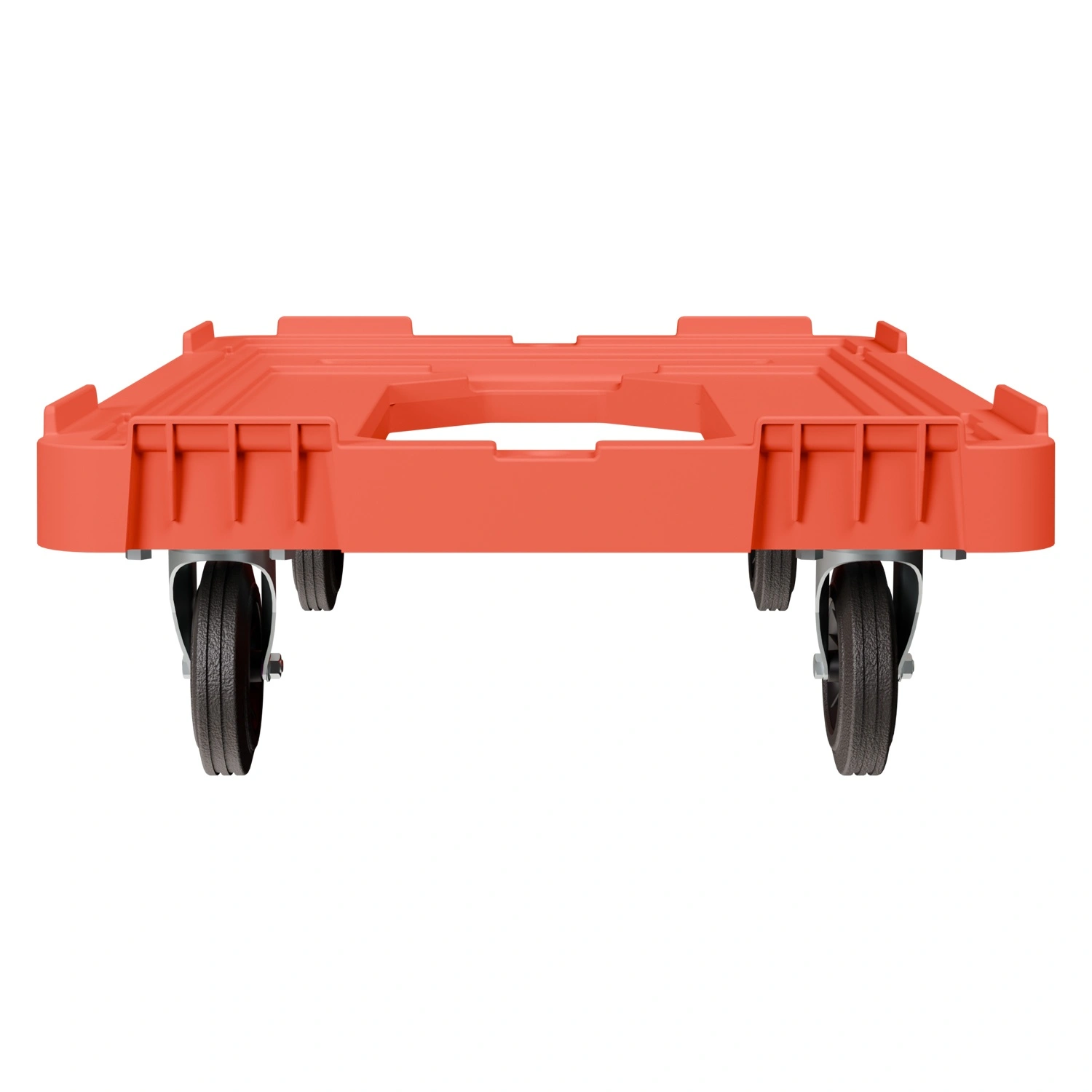 Складская тележка 620х420х185 мм iPlast красная 4-колёсн. (2 колеса с тормозом) с отверст. и 2 трубами усил.