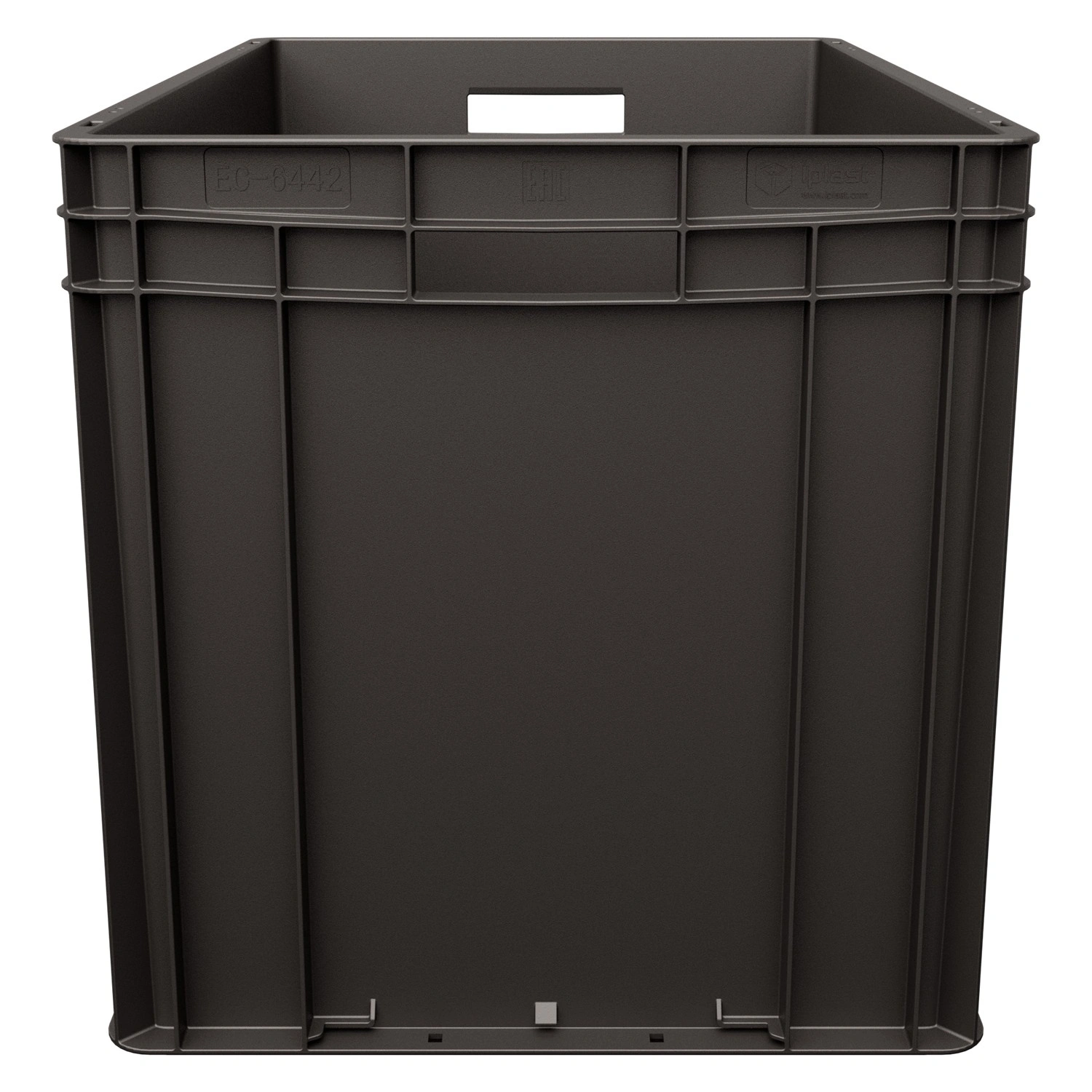 Евроконтейнер ЕС-6442.1 600х400х420 мм iPlast чёрный ЭКО со сплошным дном, открытыми ручками