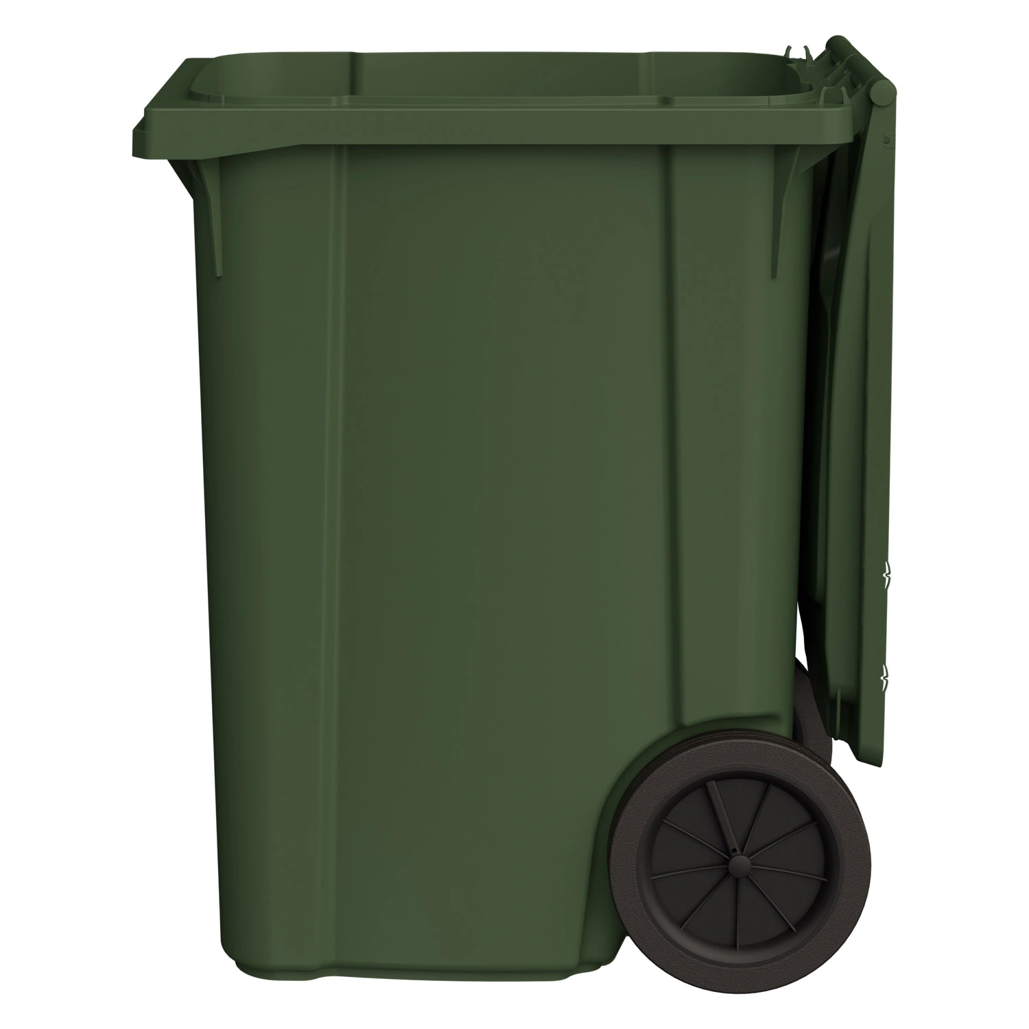 Мусорный контейнер 360 л iPlast зелёный 2-колёсный (д. 300 мм) с зелёной крышкой