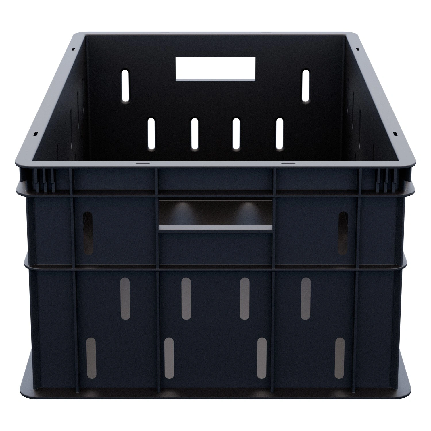 Пищевой ящик универсальный 600х400х259мм iPlast чёрный ЭКО с перфорированными стенками и сплошным дном