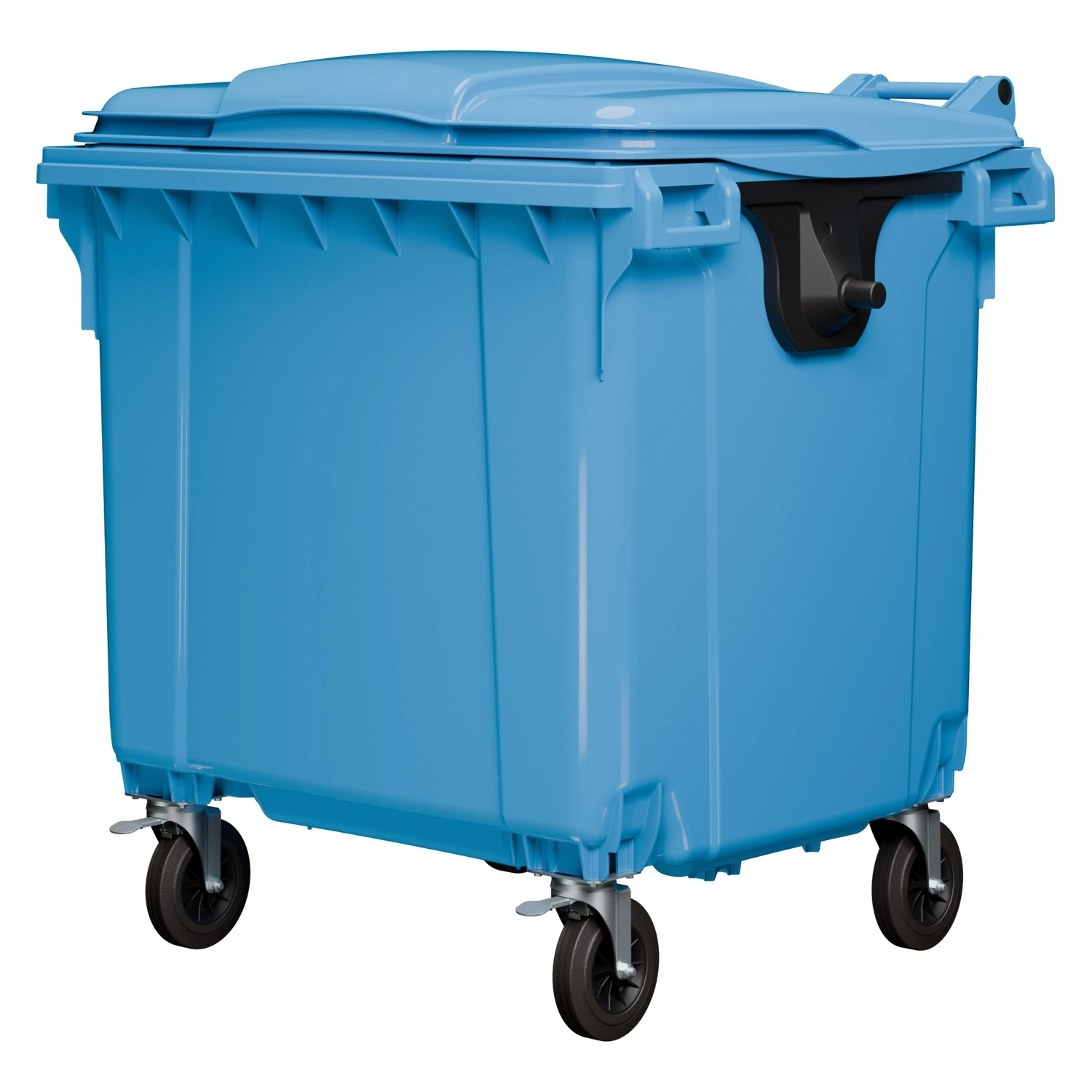 Мусорный контейнер 1100 л iPlast тёмно-голубой 4-колёсный с тёмно-голубой крышкой