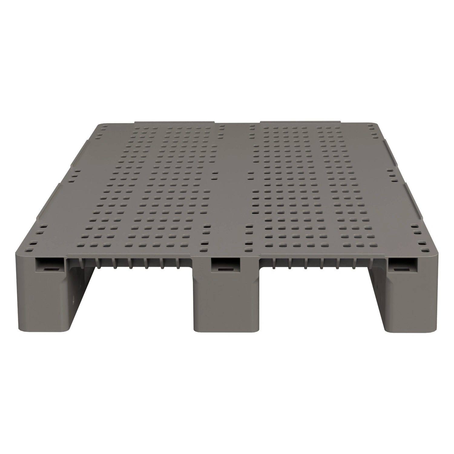 Пластиковый паллет 1200x800x150 мм iPlast серый перфорированный на 3 полозьях с бортиком
