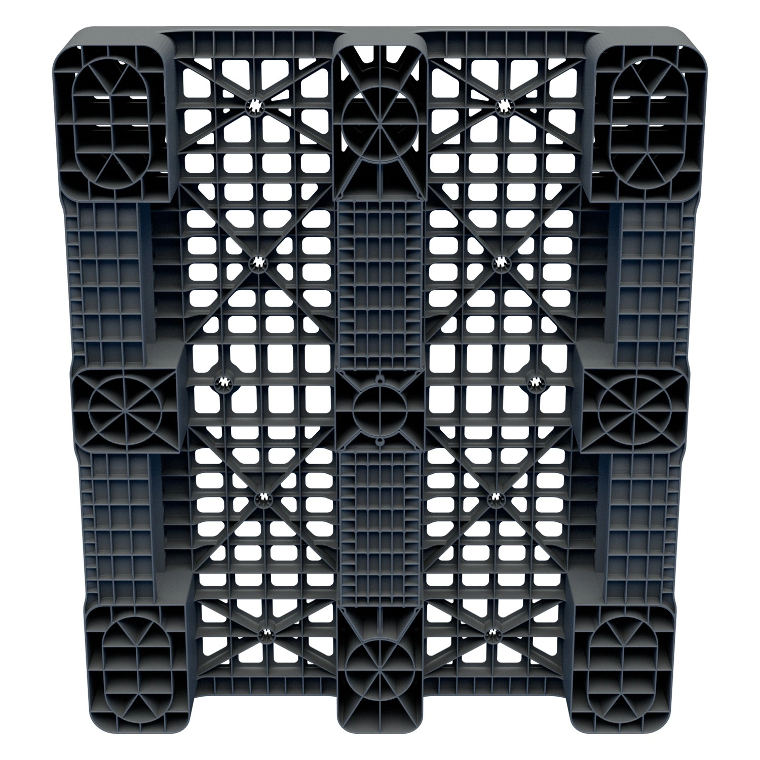 Пластиковый паллет 1200x1000x150 мм iPlast серый многооборотный перфорированный на 3 полозьях с бортиком