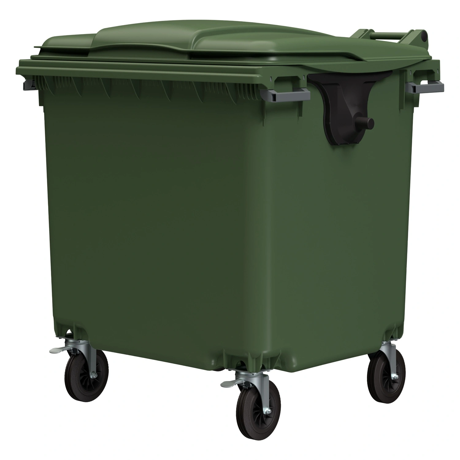 Мусорный контейнер 1100 л iPlast зелёный 4-колёсный с зелёной крышкой без педали N2 (20.809.2)