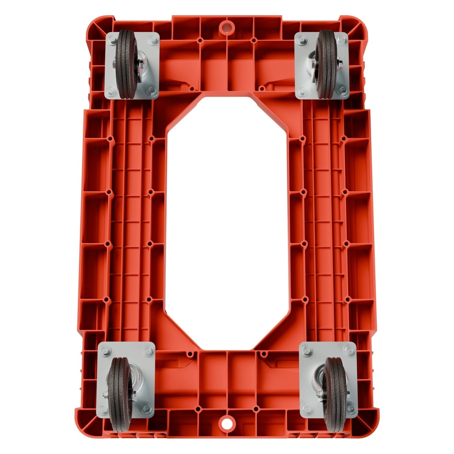 Складская тележка 620x420x185 мм iPlast красная 4-колёсная, без тормоза с отверстием