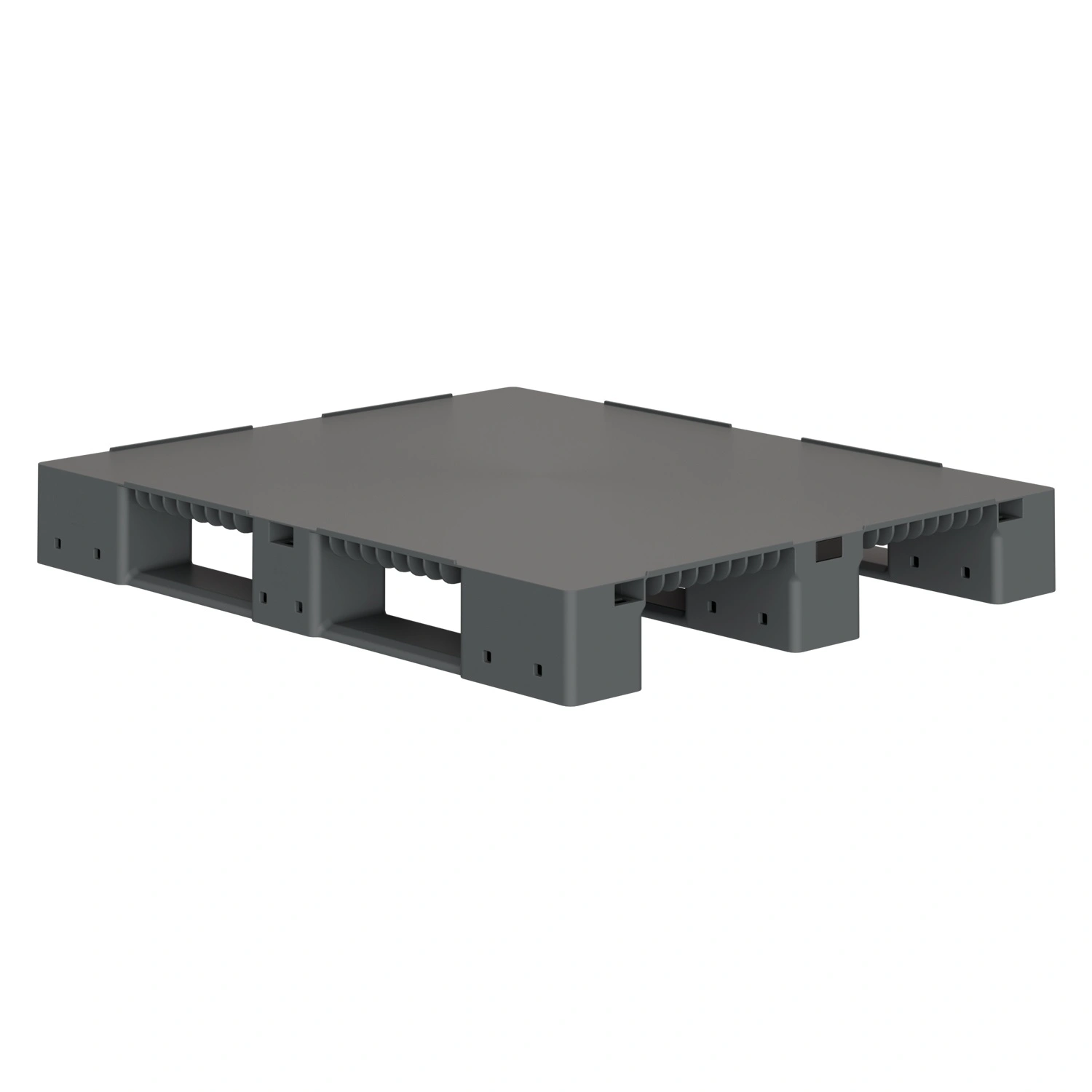 Пластиковый паллет 1200х1000х150 мм iPlast серый сплошной на 3 полозьях с бортиком и 1 трубой усиления