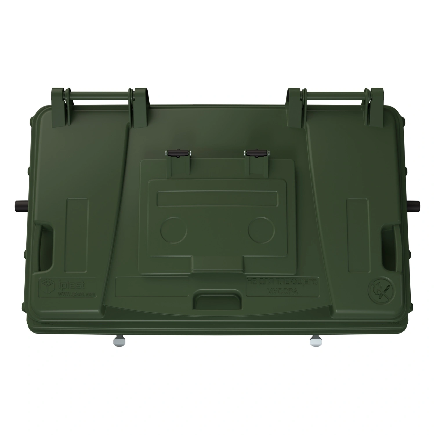 Мусорный контейнер 770 л iPlast зелёный 4-колёсный с зелёной крышкой и мини-крышкой
