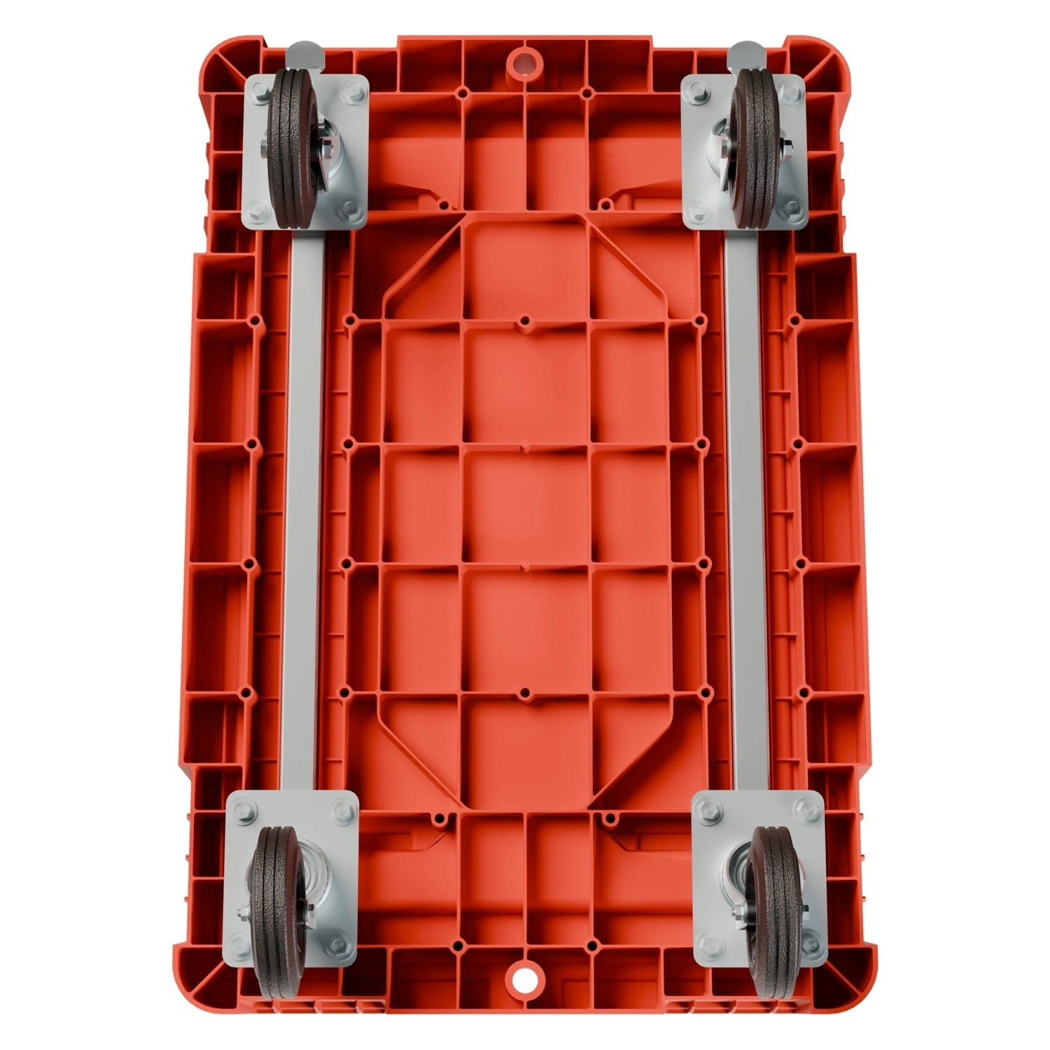 Складская тележка 620х420х185 мм iPlast красная 4-колёсная (2 колеса с тормозом) с 2 трубами усиления