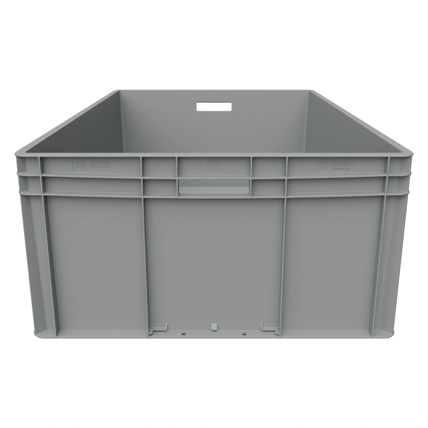 Евроконтейнер ЕС-8632.3 800х600х320 мм iPlast светло-серый с усиленным дном и открытыми ручками