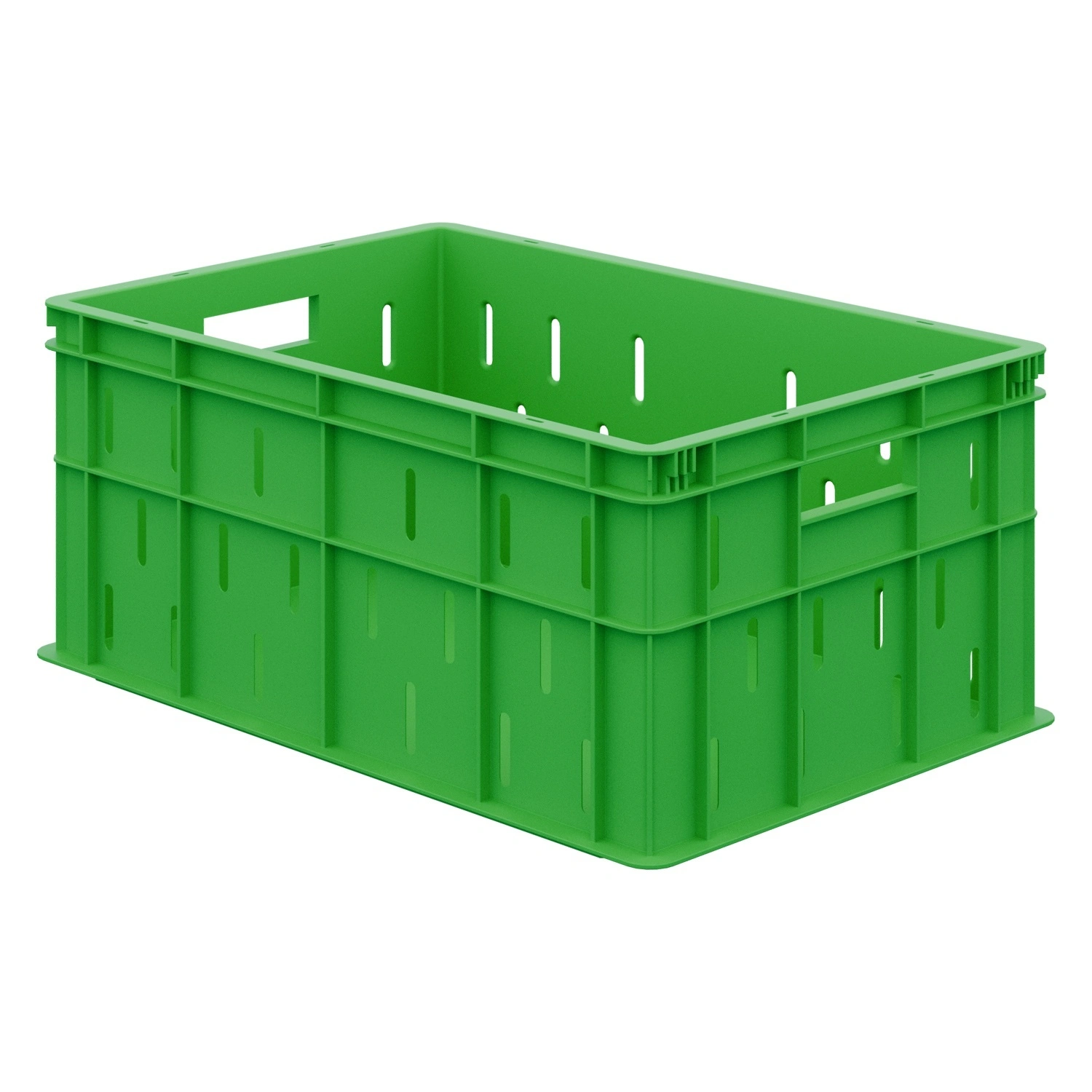 Пищевой ящик универсальный 600х400х259мм iPlast салатовый ЭКО с перфорированными стенками и сплошным дном