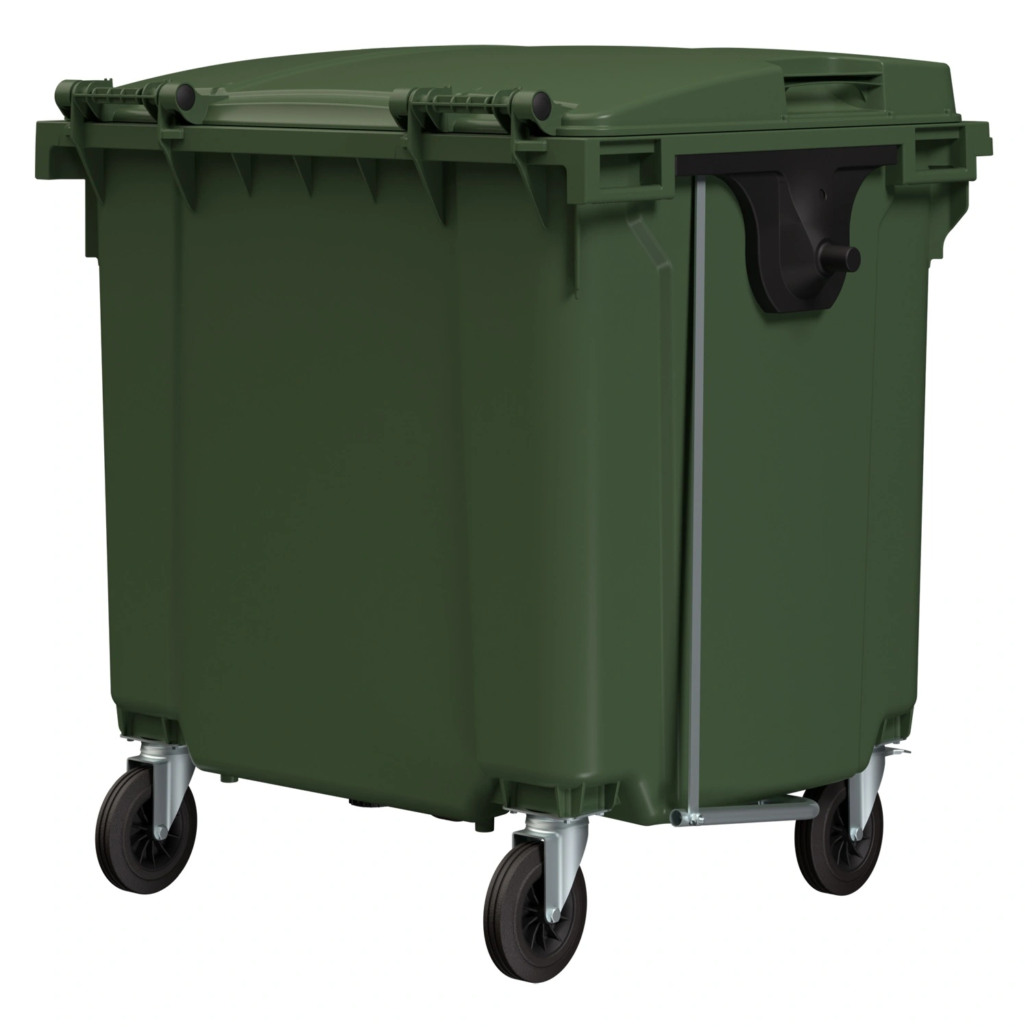 Мусорный контейнер 1100 л iPlast зелёный 4-колёсный с зелёной крышкой и педалью открывания Мусорный контейнер 1100 л iPlast зелёный 4-колёсный с зелёной крышкой и педалью открывания