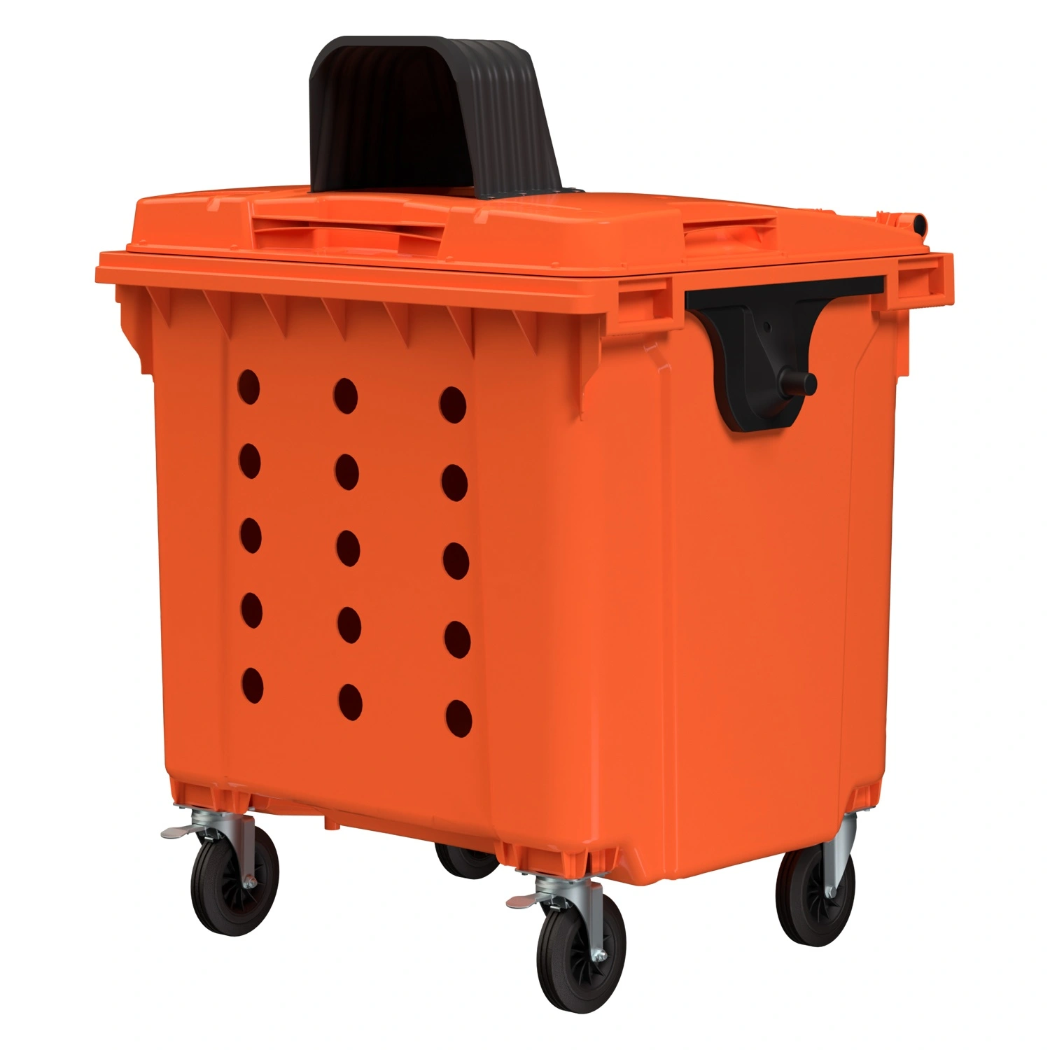 Мусорный контейнер 1100 л iPlast оранж. 4-колёсный перфорир. с оранж. крышкой и капюшоном 260 мм N1 (20.807.1) Мусорный контейнер 1100 л iPlast оранж. 4-колёсный перфорир. с оранж. крышкой и капюшоном 260 мм N1 (20.807.1)