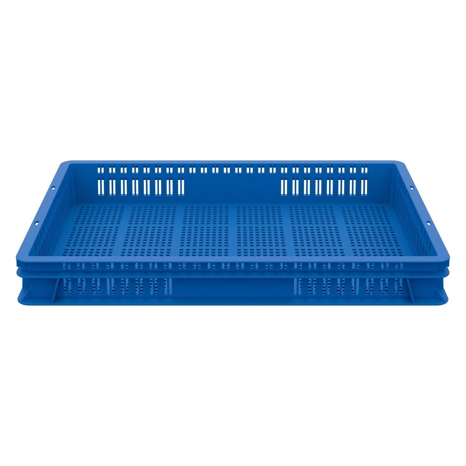 Пищевой ящик универсальный 600х400х75 мм iPlast синий ЭКО с перфорированными стенками и дном