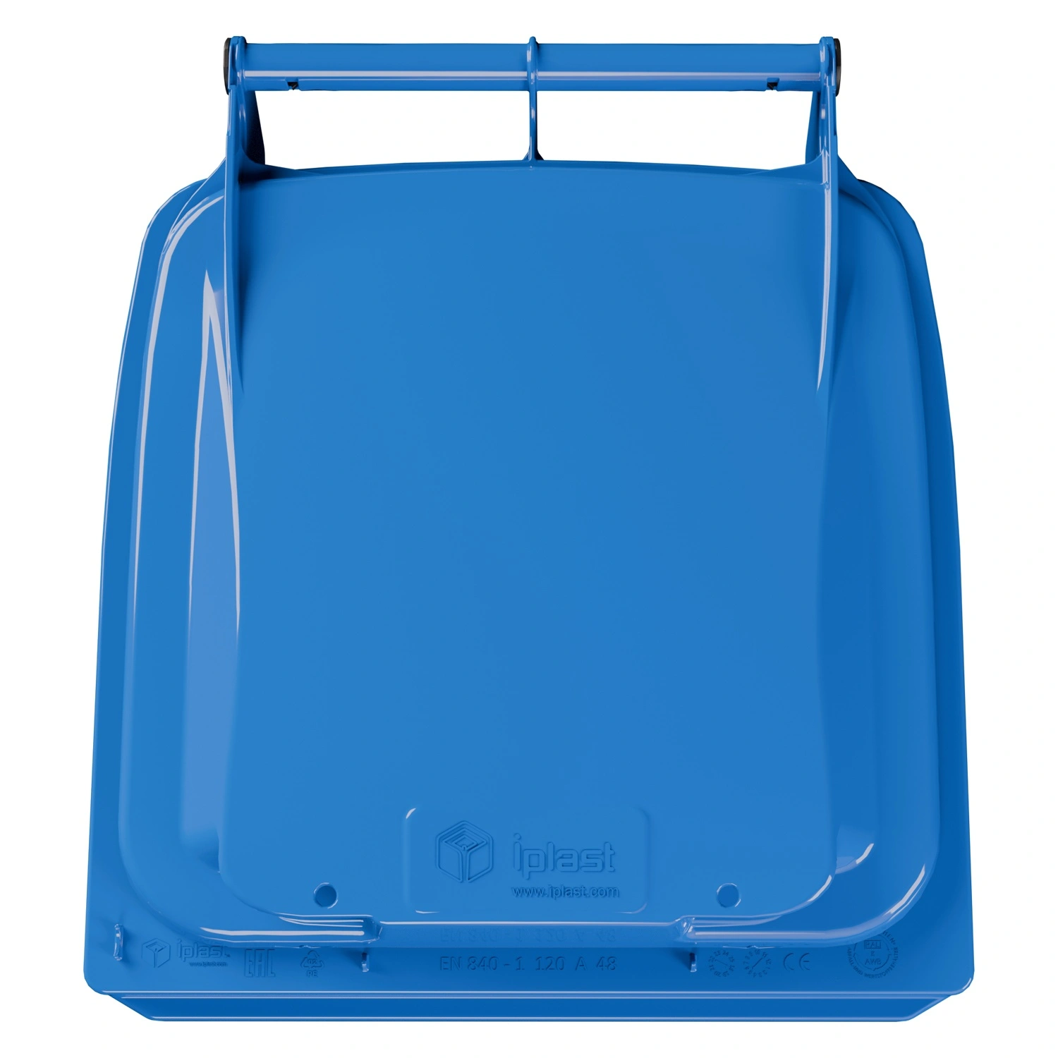 Мусорный контейнер 120 л iPlast синий 2-колёсный (д. 200 мм) с синей крышкой