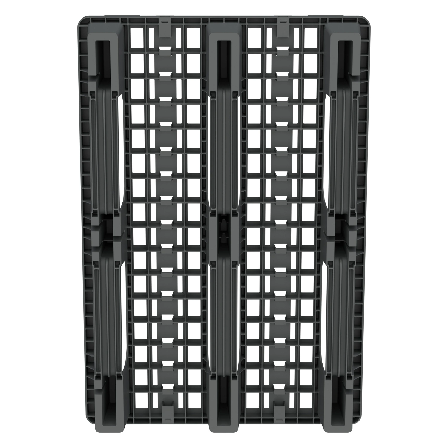 Пластиковый паллет 1200x800x153 мм iPlast серый перфорированный на 3 полозьях с бортиком