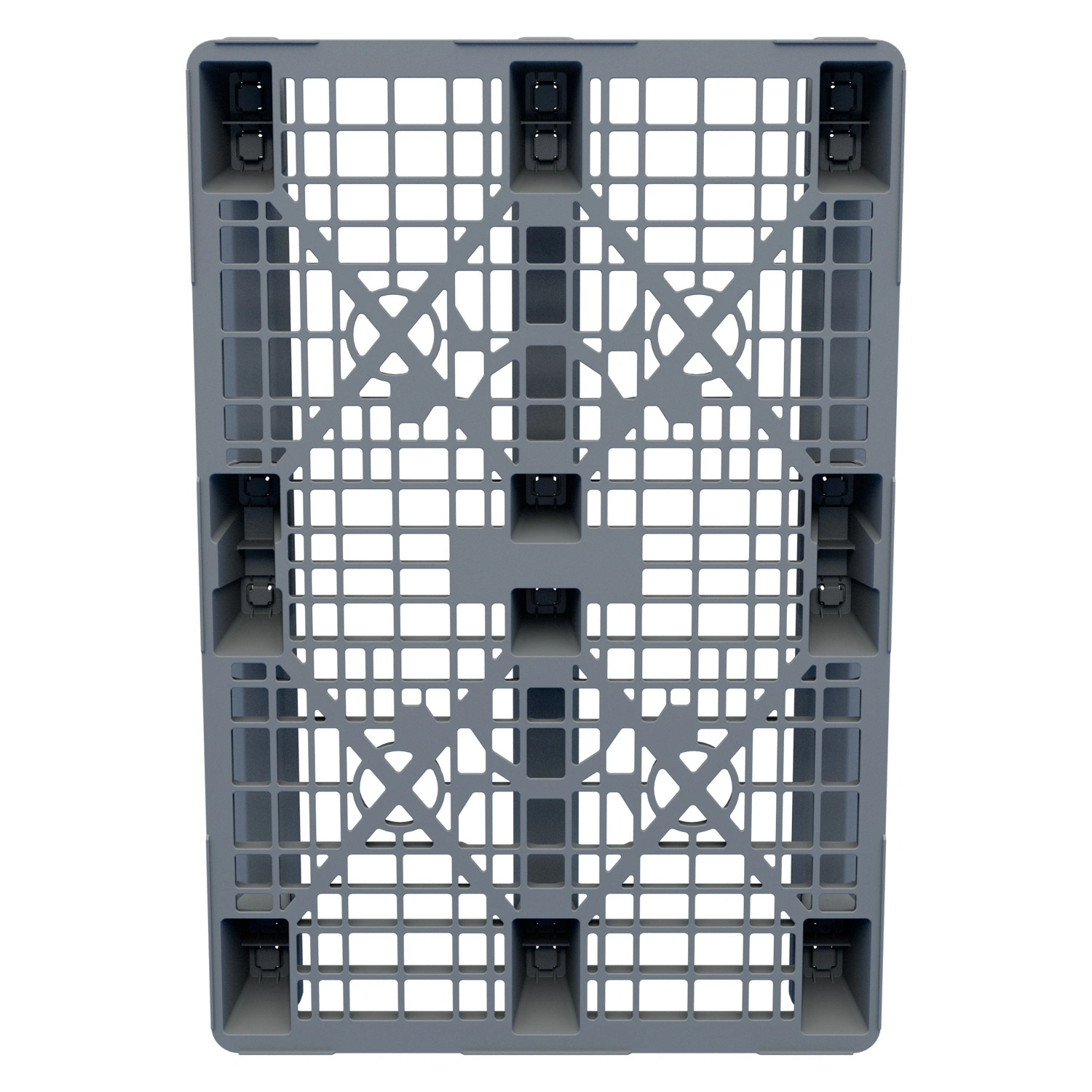 Пластиковый паллет 1200x800x150 мм iPlast серый многооборотный перфорированный на 3 полозьях с бортиком