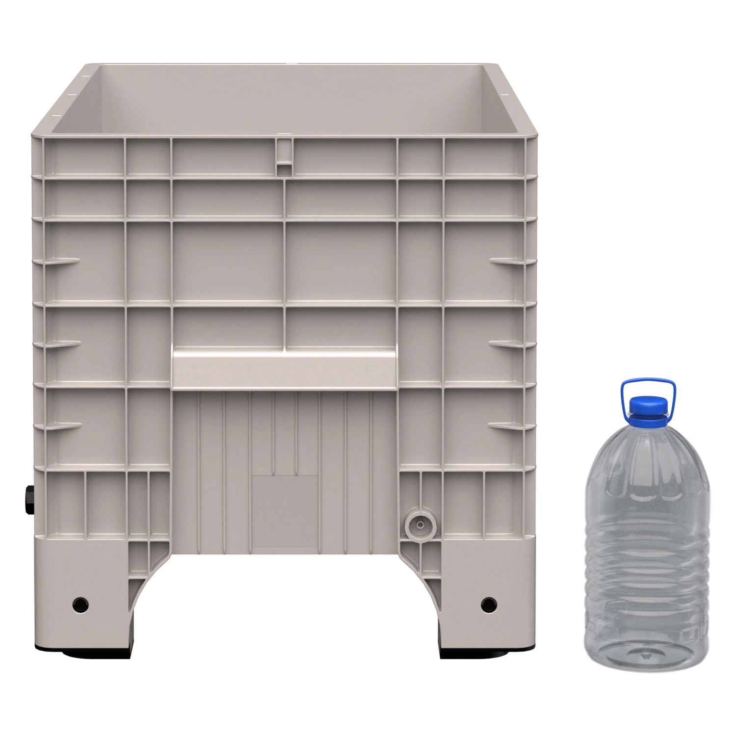 Большой контейнер 1020х640х675 мм iPlast iBOX светло-серый со сплош. стенками и дном, на ножках с пробкой 1 дюйм