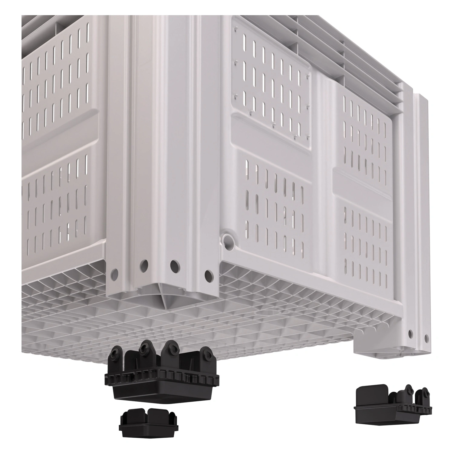 Большой контейнер 1200x1000x760 мм iPlast iBOX светло-серый c перфорированными стенками и дном, на ножках Большой контейнер 1200x1000x760 мм iPlast iBOX светло-серый c перфорированными стенками и дном, на ножках