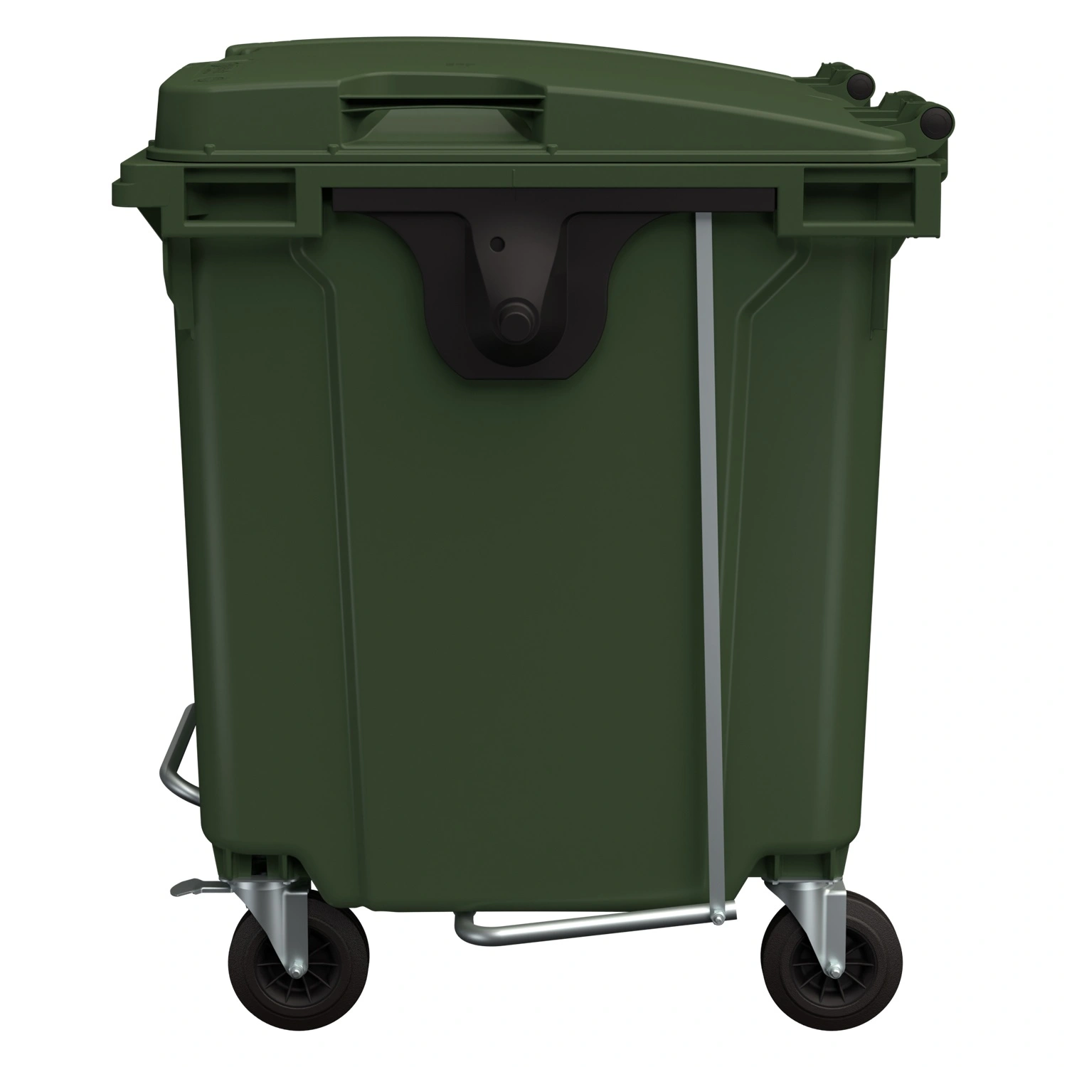 Мусорный контейнер 1100 л iPlast зелёный 4-колёсный с зелёной крышкой и педалью открывания Мусорный контейнер 1100 л iPlast зелёный 4-колёсный с зелёной крышкой и педалью открывания