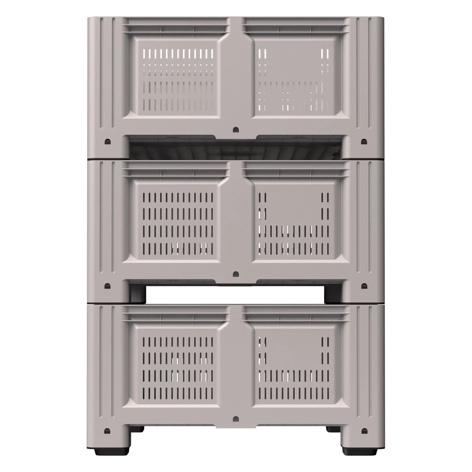 Большой контейнер 1130x1130x580 мм iPlast iBOX светло-серый c перфорированными стенками и дном, на ножках