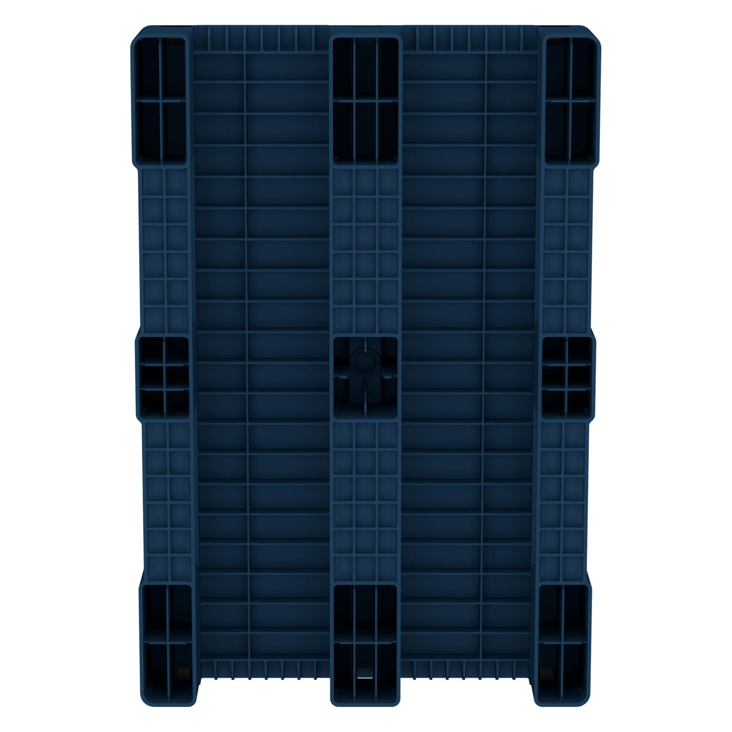 Пластиковый паллет 1200х800х150 мм iPlast синий индиго сплошной на 3 полозьях с борт. и 2 трубами усиления