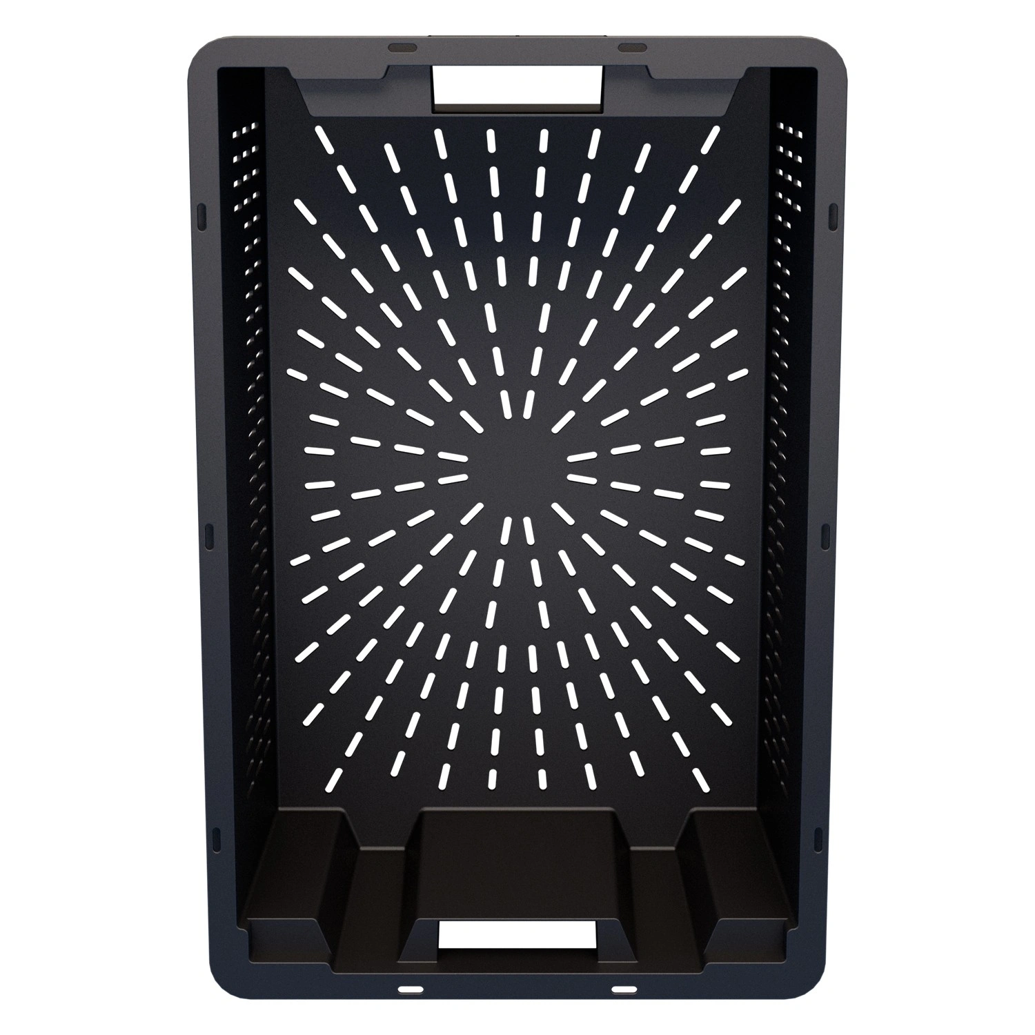 Пищевой ящик универсальный 600х400х200 мм iPlast чёрный ЭКО поворотно-вкладываемый с перфорированными стенками и дном