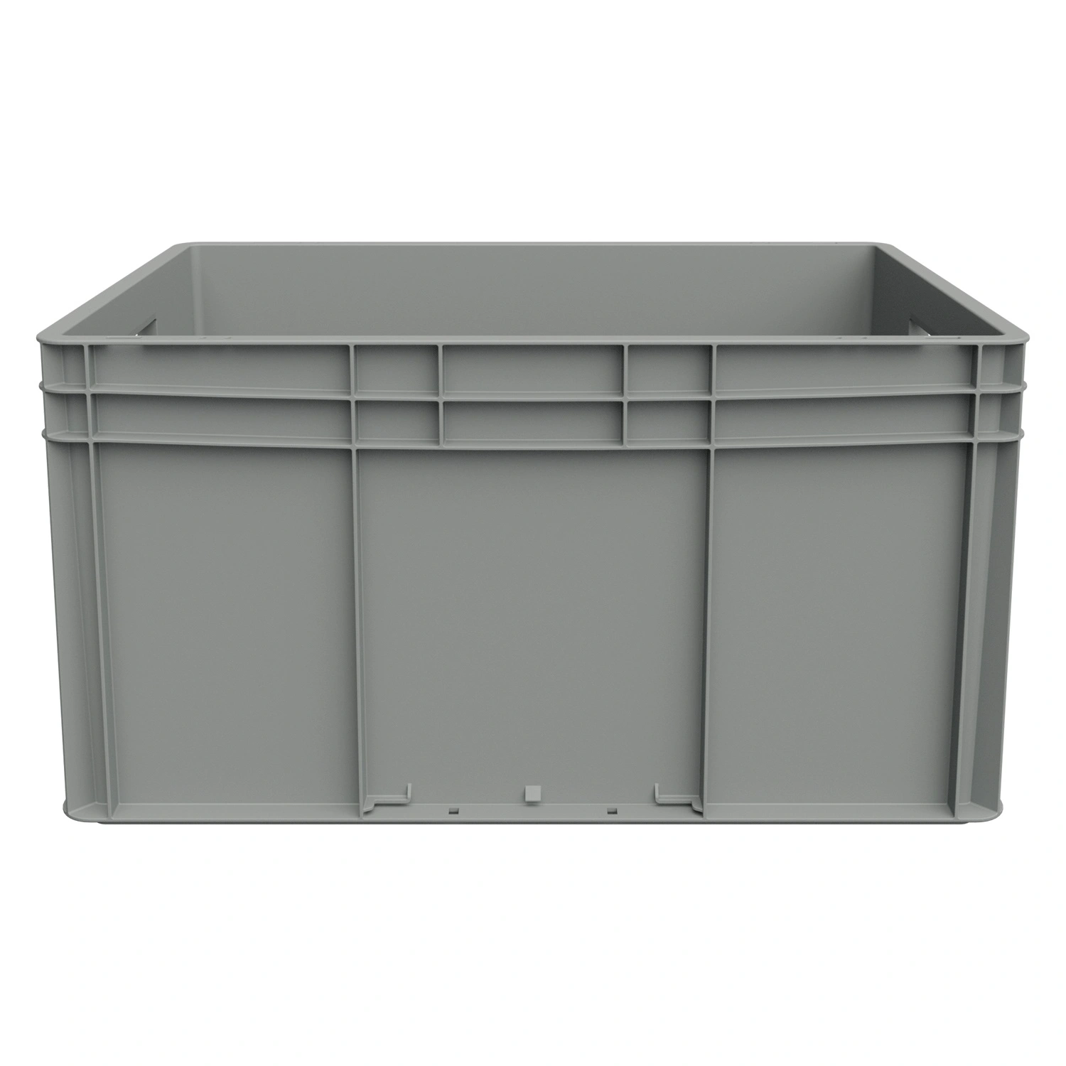 Евроконтейнер ЕС-6432.1 600х400х320 мм iPlast светло-серый со сплошным дном, открытыми ручками