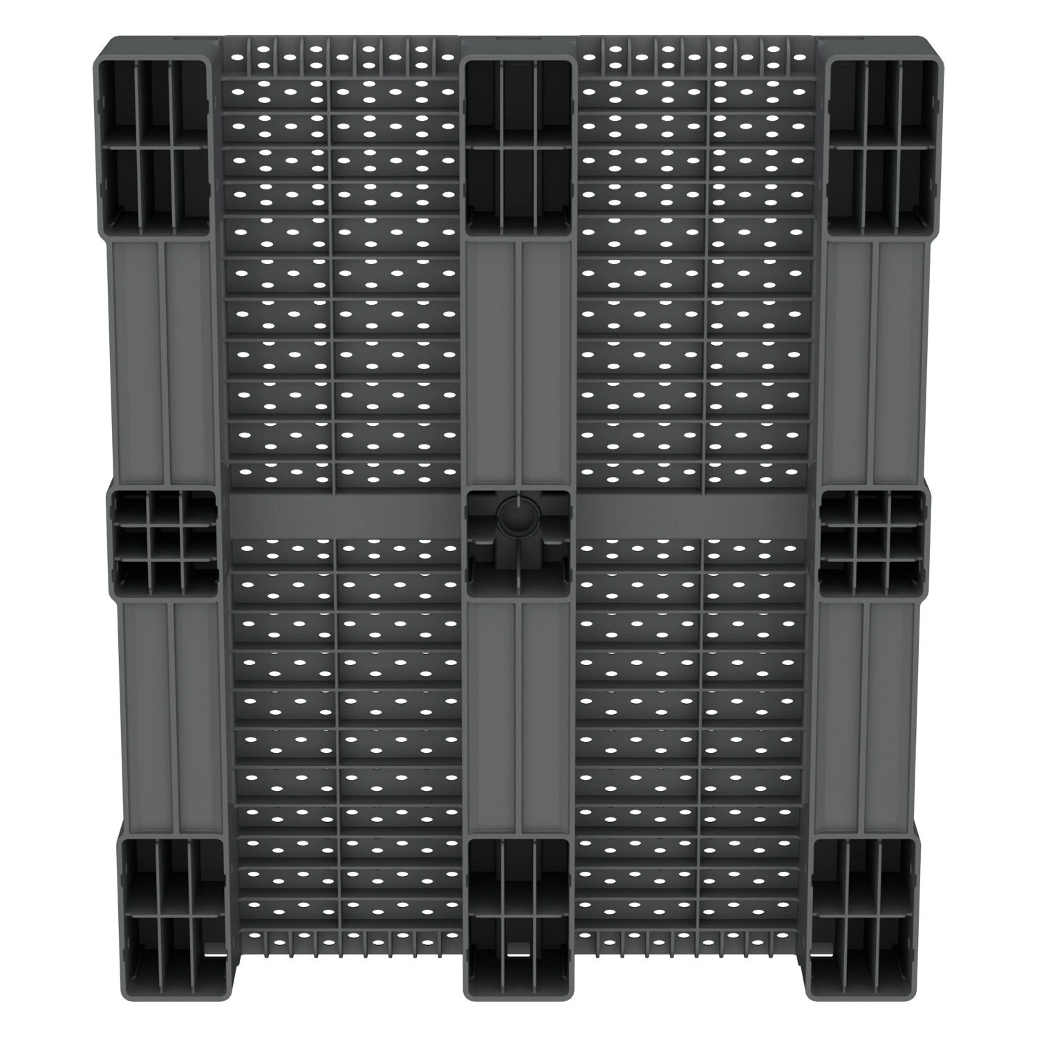 Пластиковый паллет 1200x1000x150 мм iPlast серый перфорированный на 3 полозьях с бортиком