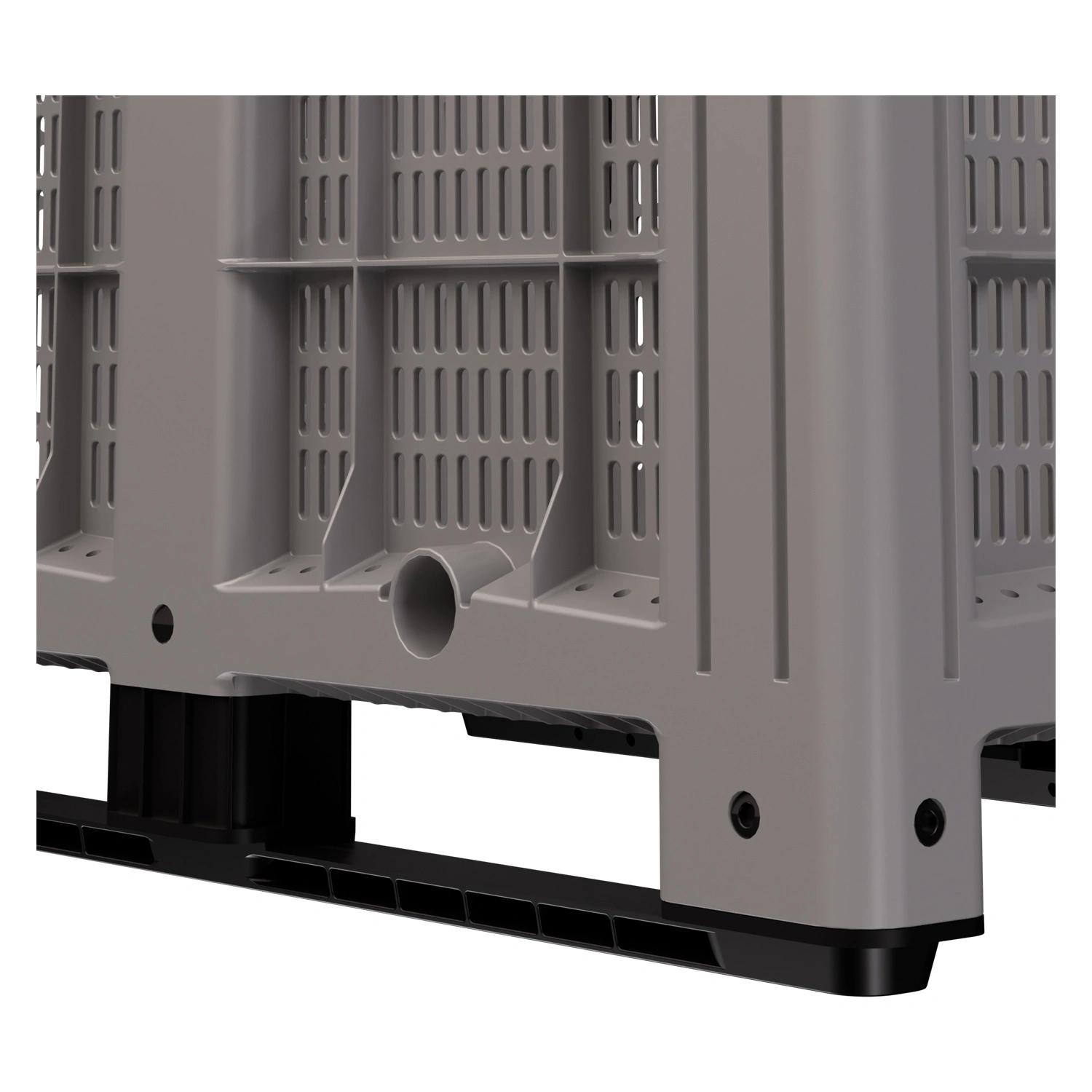 Большой контейнер 1200x800x800 мм iPlast iBOX серый c перфорированными стенками и дном, на полозьях Большой контейнер 1200x800x800 мм iPlast iBOX серый c перфорированными стенками и дном, на полозьях