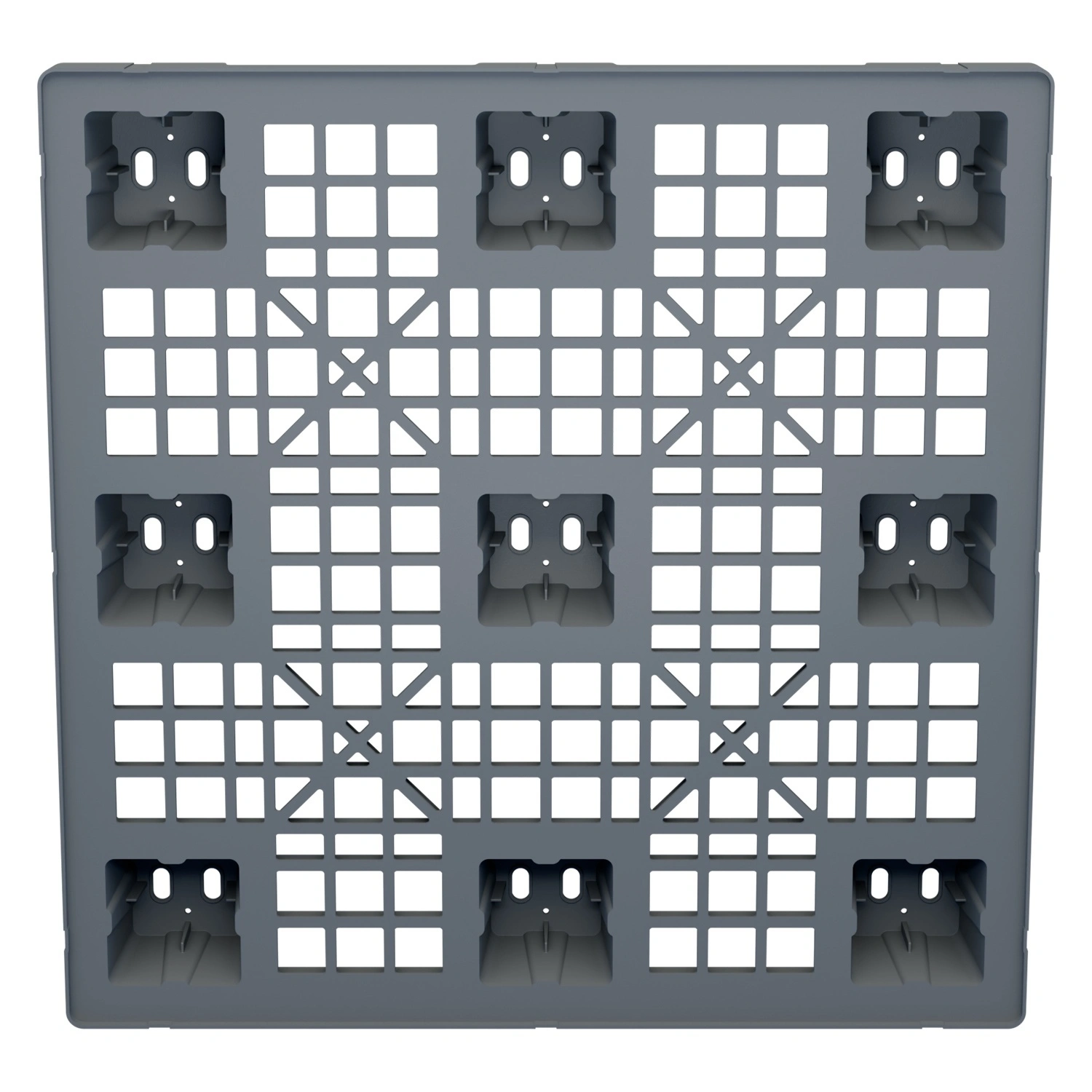 Пластиковый паллет 1100x1100x140 мм iPlast серый перфорированный на ножках с бортиком