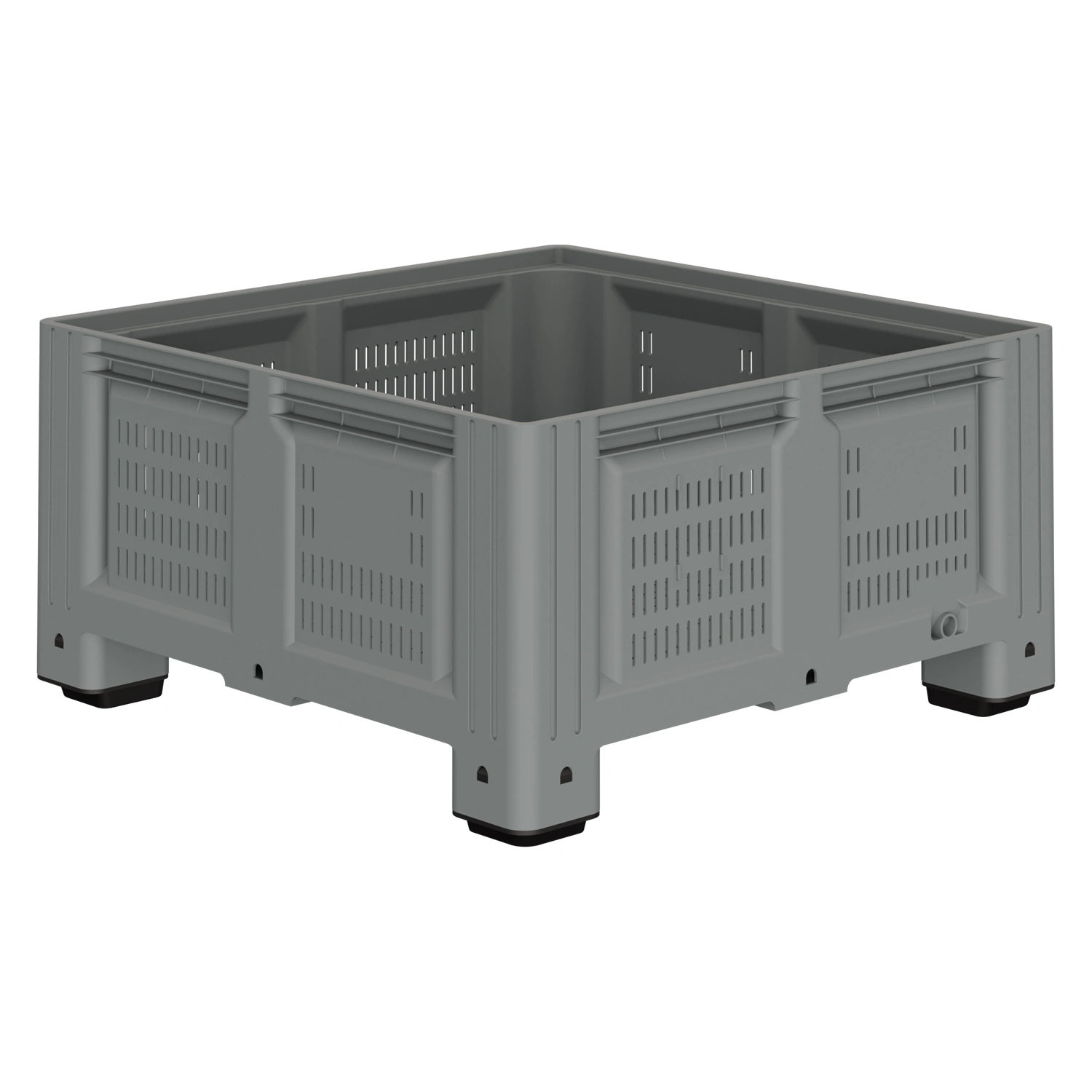 Большой контейнер 1130x1130x580 мм iPlast iBOX светло-серый c перфорированными стенками и дном, на ножках