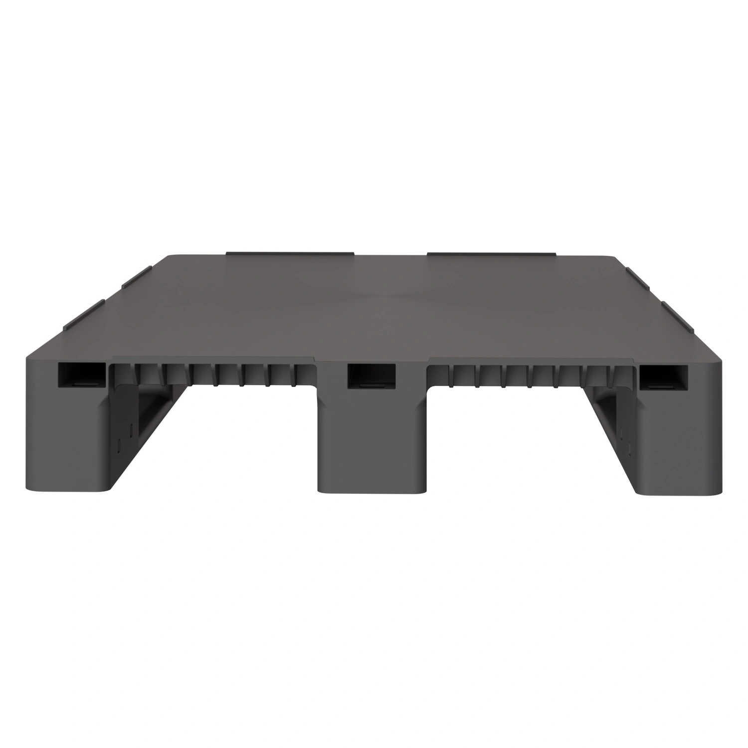 Пластиковый паллет 1200х800х150 мм iPlast тёмно-серый ЭКО сплошной на 3 полозьях с бортиком