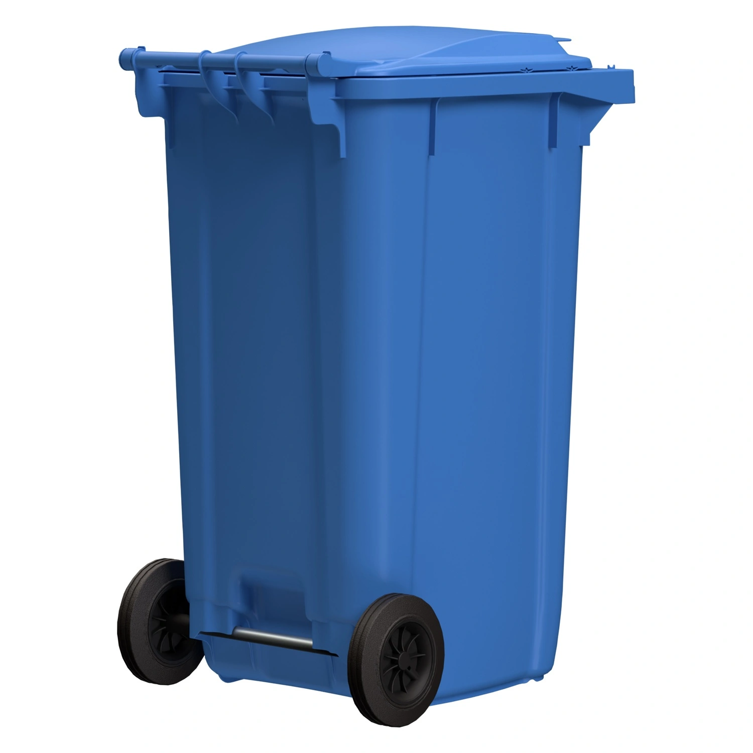 Мусорный контейнер 240 л iPlast тёмно-голубой 2-колёсный (д. 200 мм) с тёмно-голубой крышкой