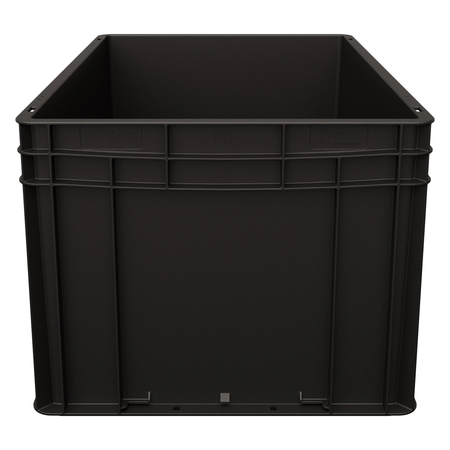Евроконтейнер ЕС-6432.4 600х400х320 мм iPlast чёрный ЭКО с усиленным дном, закрытыми ручками