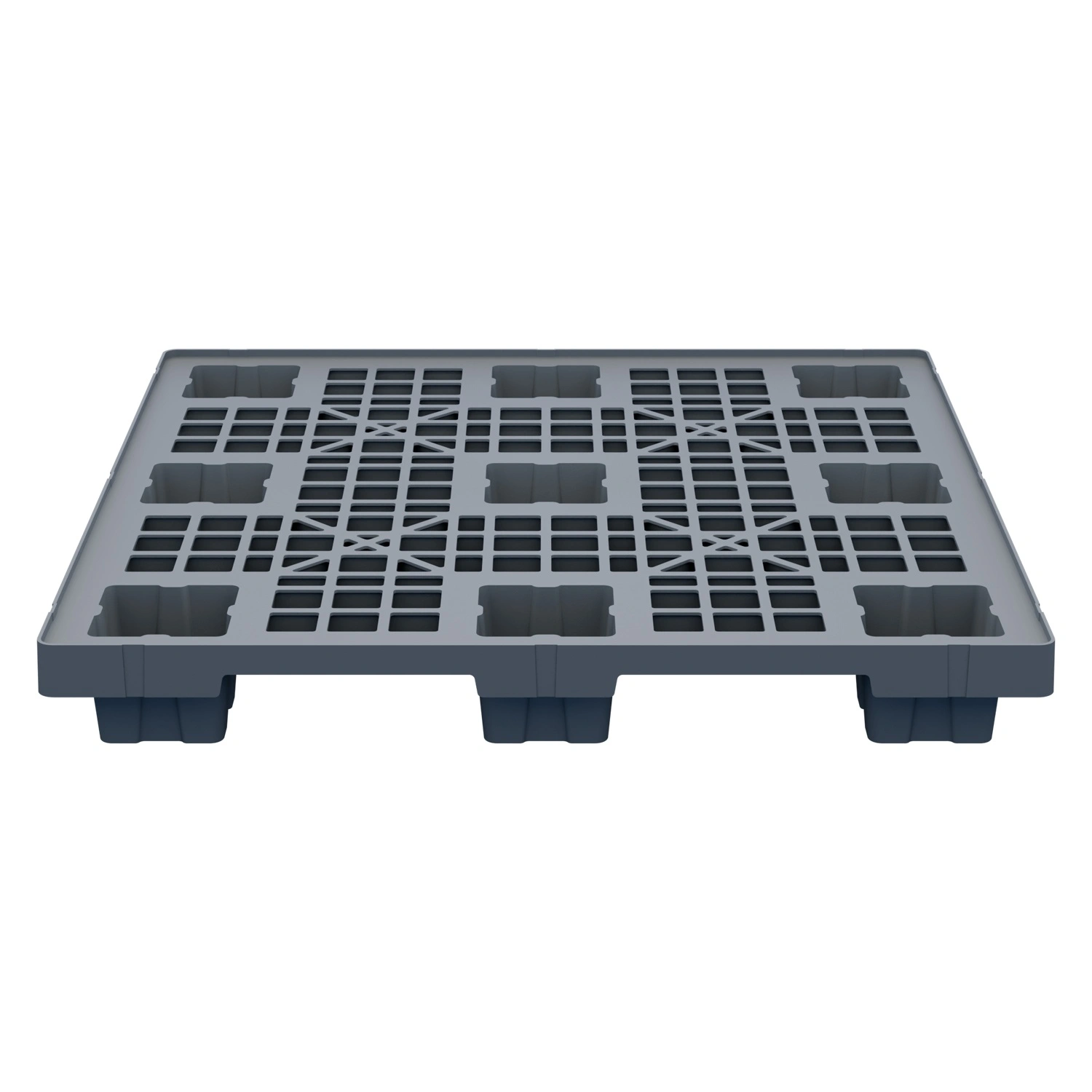 Пластиковый паллет 1100x1100x140 мм iPlast серый перфорированный на ножках с бортиком