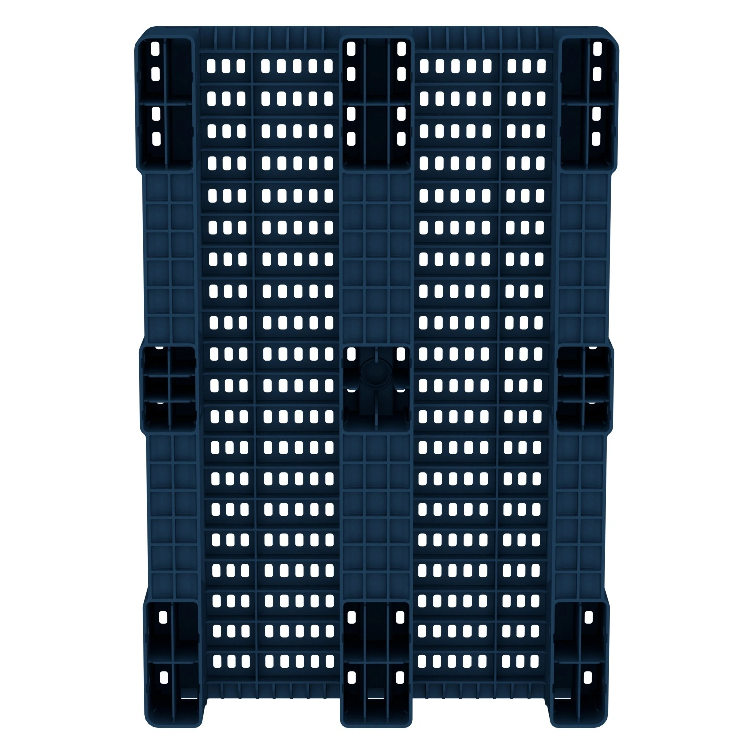 Пластиковый паллет 1200x800x150 мм iPlast синий индиго перфорированный на 3 полозьях с бортиком