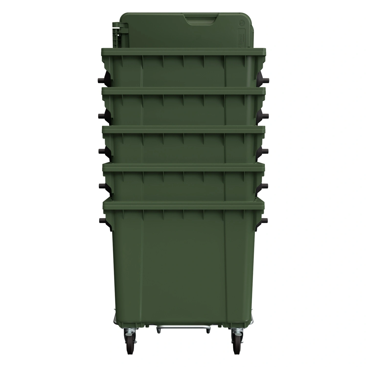 Мусорный контейнер 1100 л iPlast зелёный 4-колёсный с зелёной крышкой и педалью открывания Мусорный контейнер 1100 л iPlast зелёный 4-колёсный с зелёной крышкой и педалью открывания