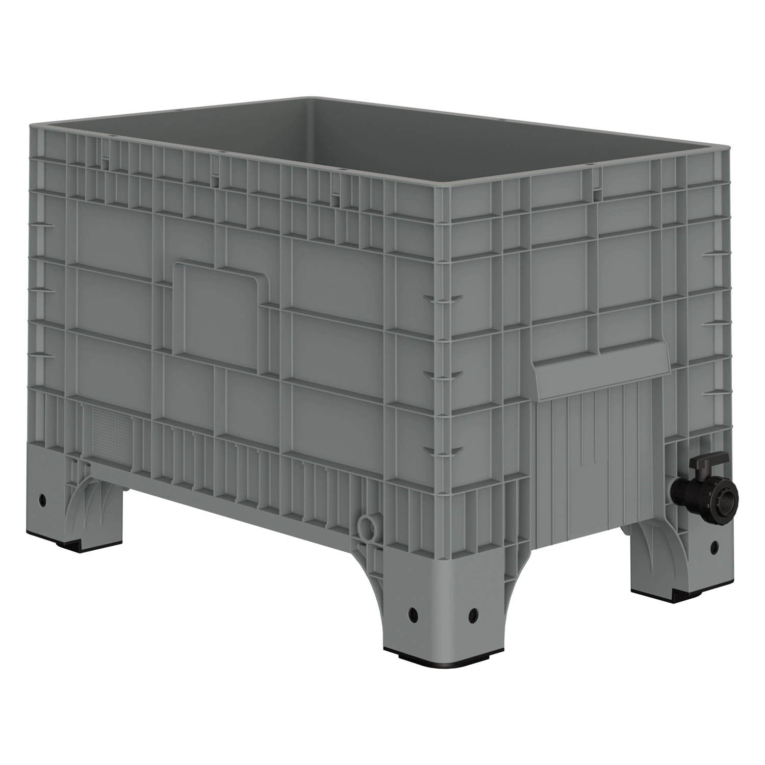 Большой контейнер 1020х640х675 мм iPlast iBOX светло-серый со сплош. стенками и дном, на ножках с краном 1 дюйм