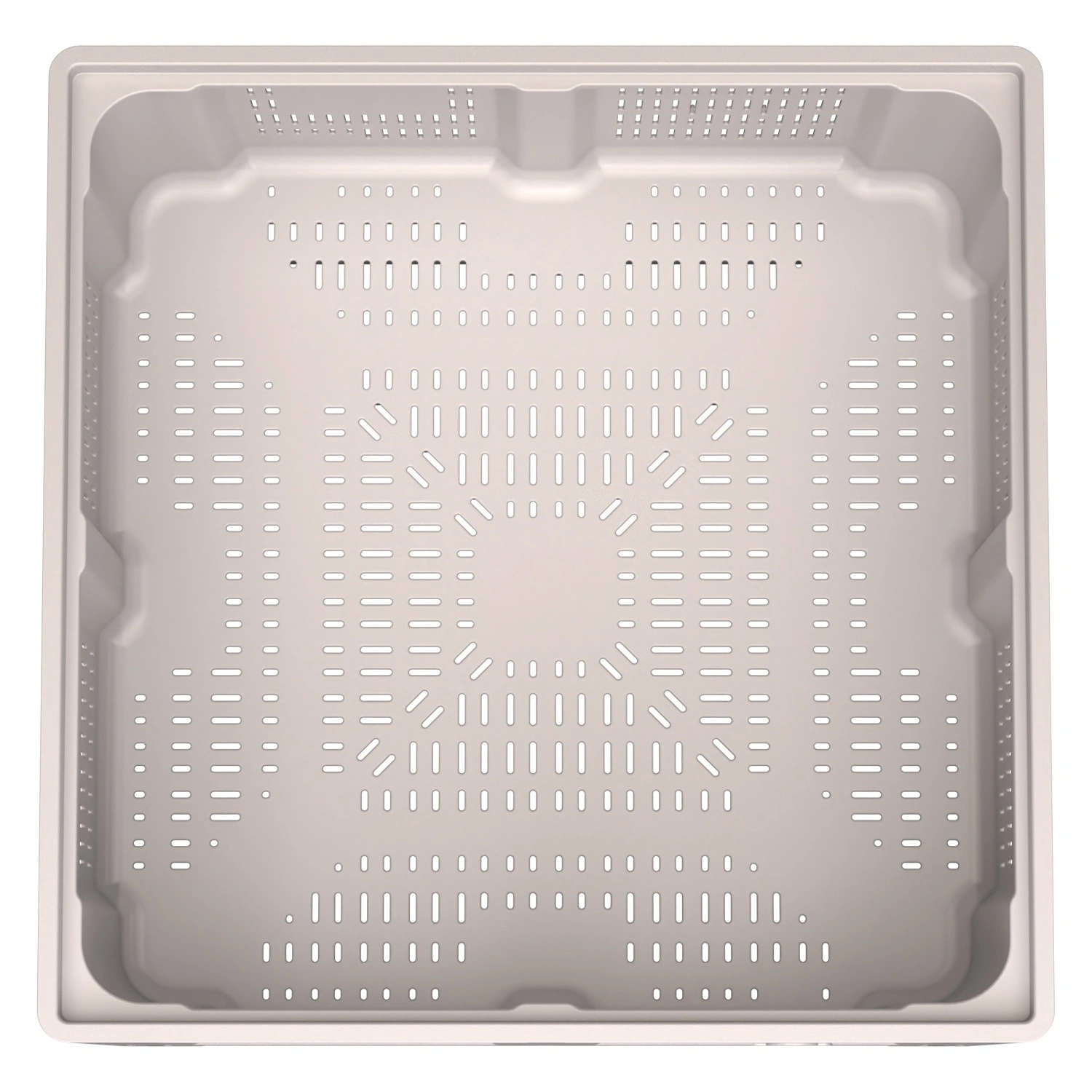 Большой контейнер 1130x1130x580 мм iPlast iBOX светло-серый c перфорированными стенками и дном, на ножках