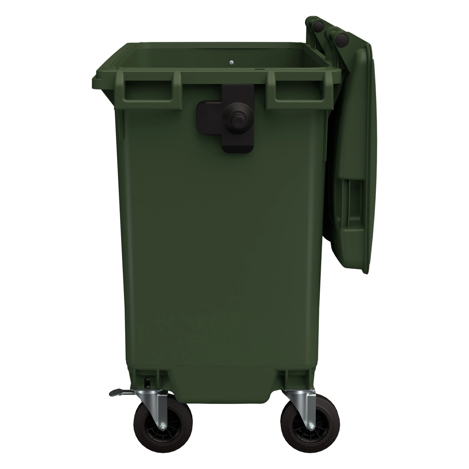 Мусорный контейнер 770 л iPlast зелёный 4-колёсный с зелёной крышкой