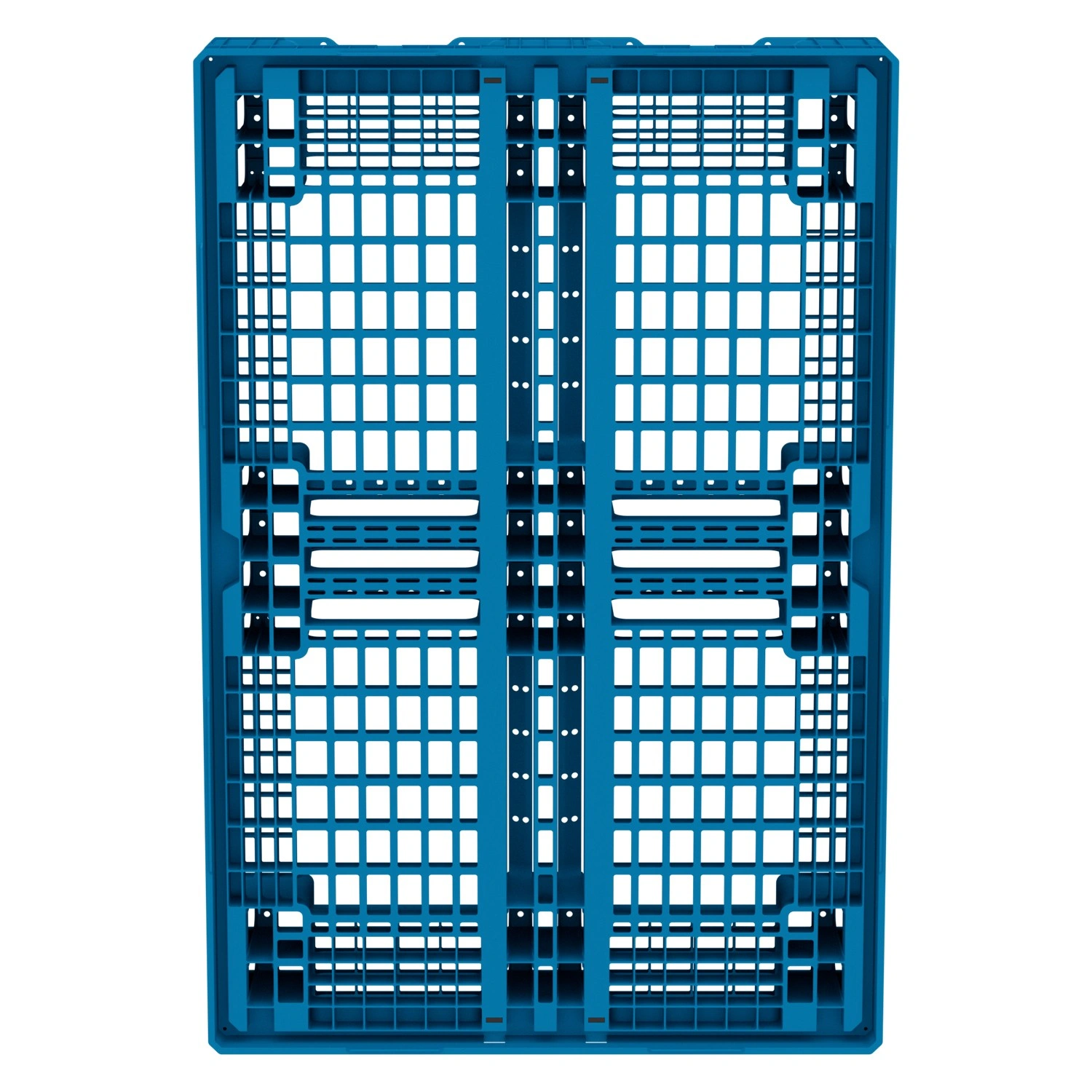 Пластиковый паллет 1210х810х150 мм iPlast голубой перфорир. на 6 полозьях с бортиком с 2 трубами усиления