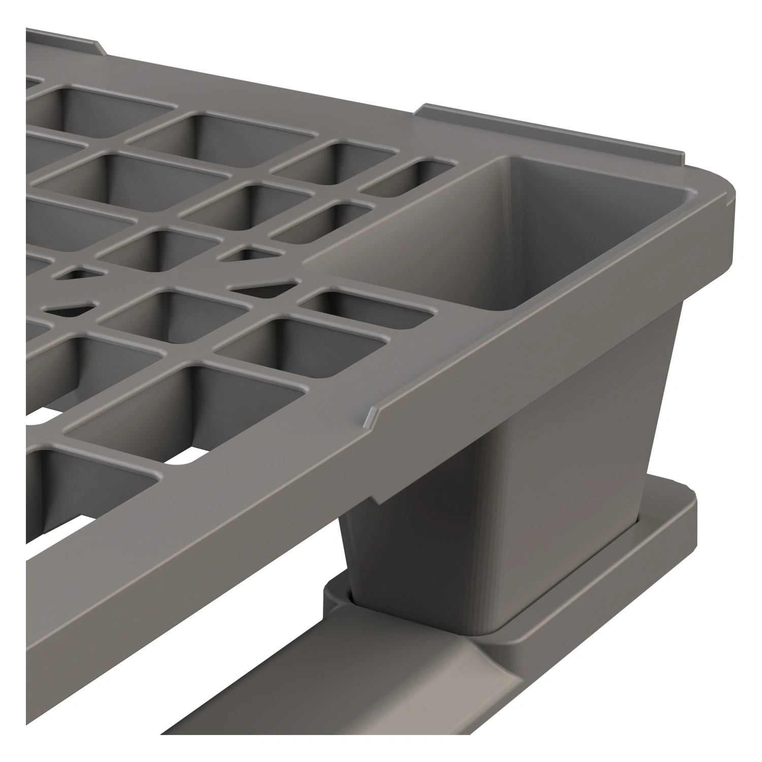 Пластиковый паллет 1200x800x150 мм iPlast серый многооборотный перфорированный на 3 полозьях с бортиком