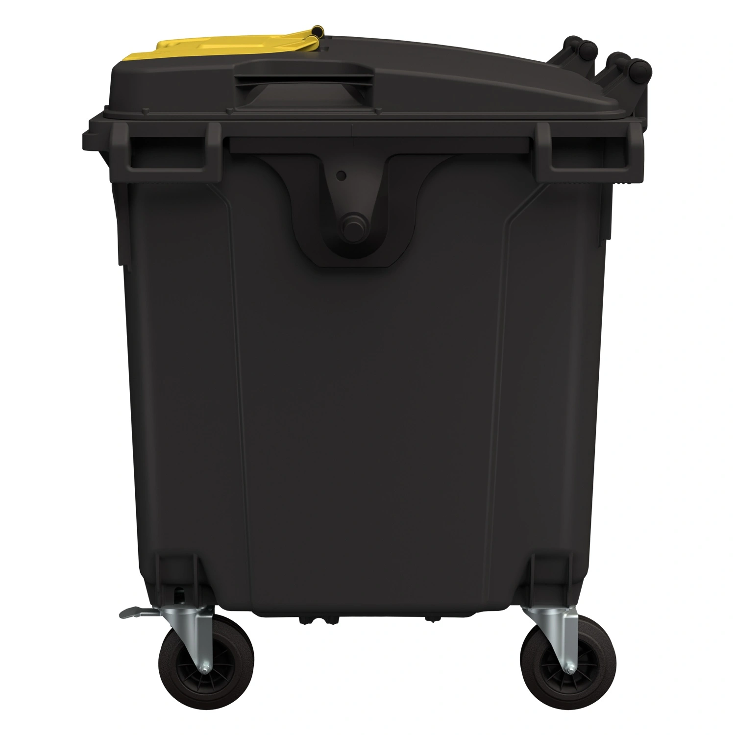 Мусорный контейнер 1100 л iPlast тёмно-серый 4-колёсный с жёлтой крышкой TwinLid Мусорный контейнер 1100 л iPlast тёмно-серый 4-колёсный с жёлтой крышкой TwinLid