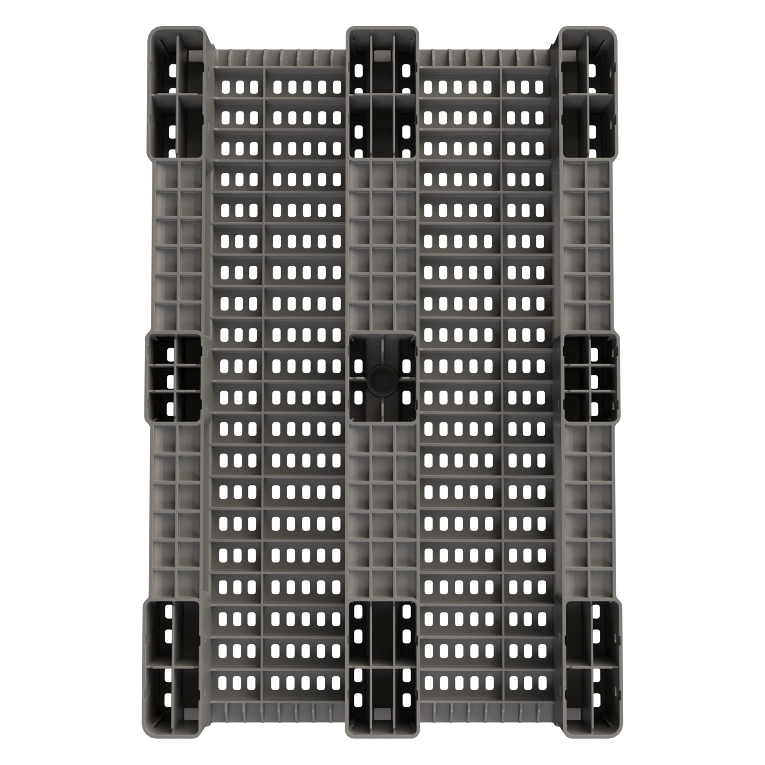 Пластиковый паллет 1200x800x150 мм iPlast серый перфорированный на 3 полозьях с бортиком Пластиковый паллет 1200x800x150 мм iPlast серый перфорированный на 3 полозьях с бортиком