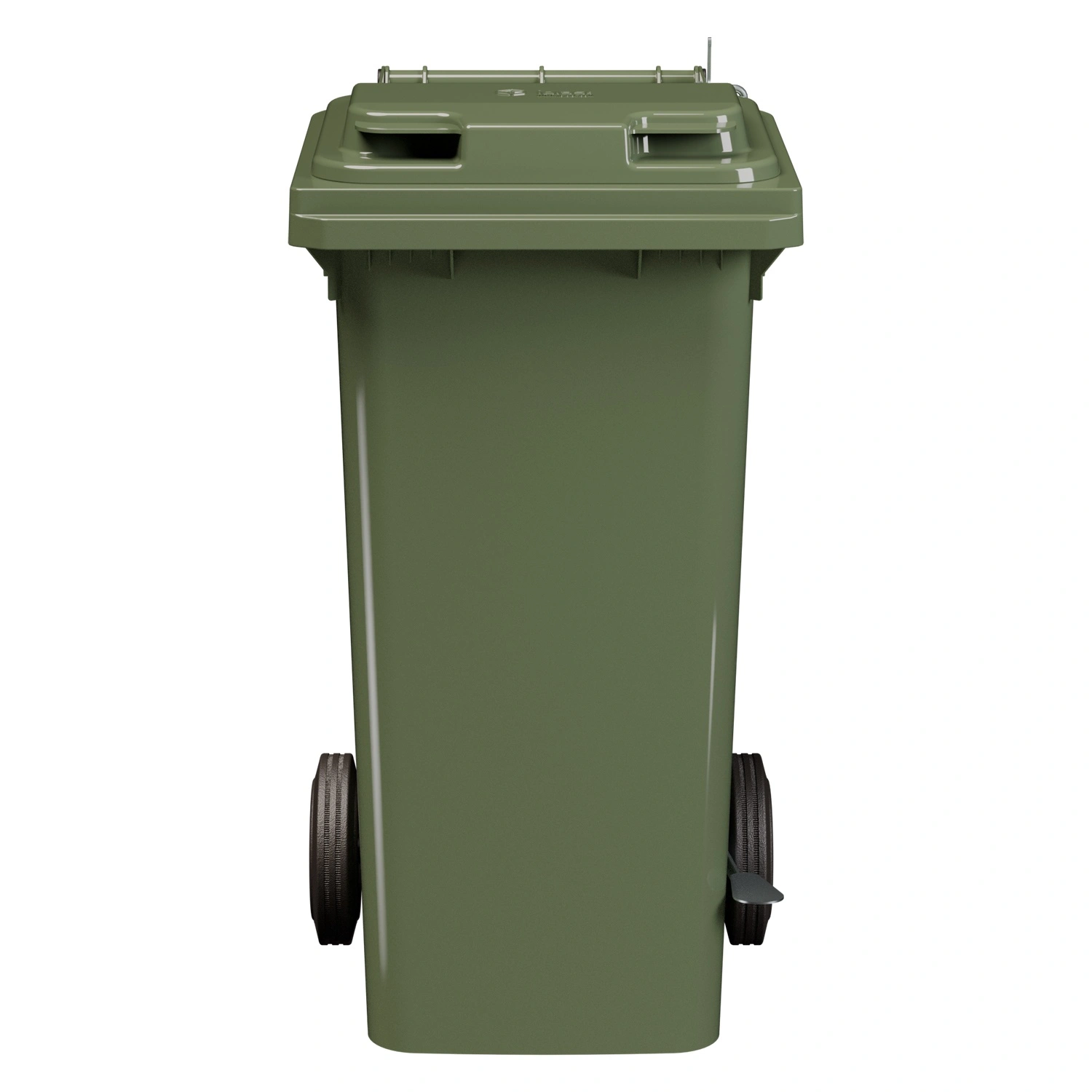 Мусорный контейнер 120 л iPlast зелёный 2-х колёсный с зелёной крышкой и педалью открывания