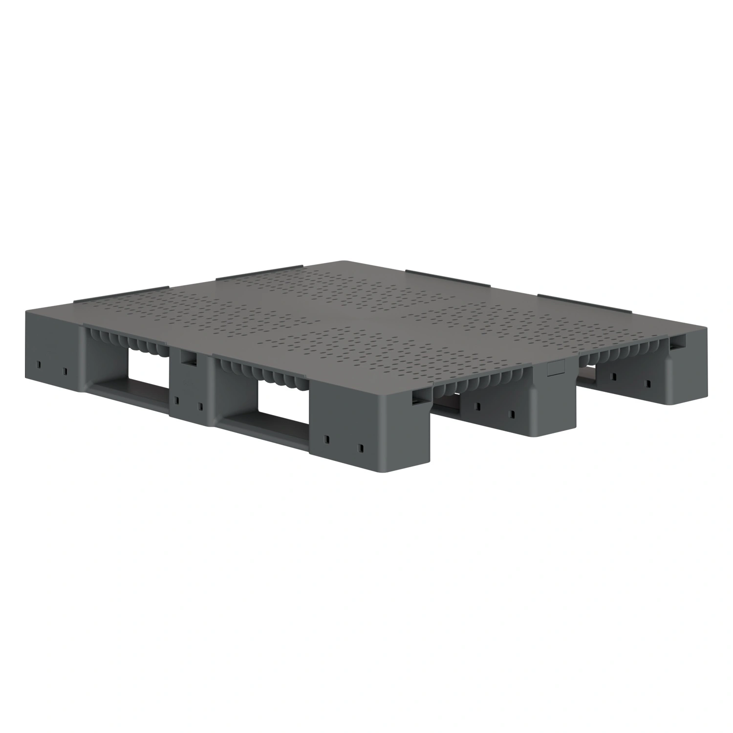 Пластиковый паллет 1200х1000х150 мм iPlast серый перфорированный на 3 полозьях с бортиком и 1 трубой усиления