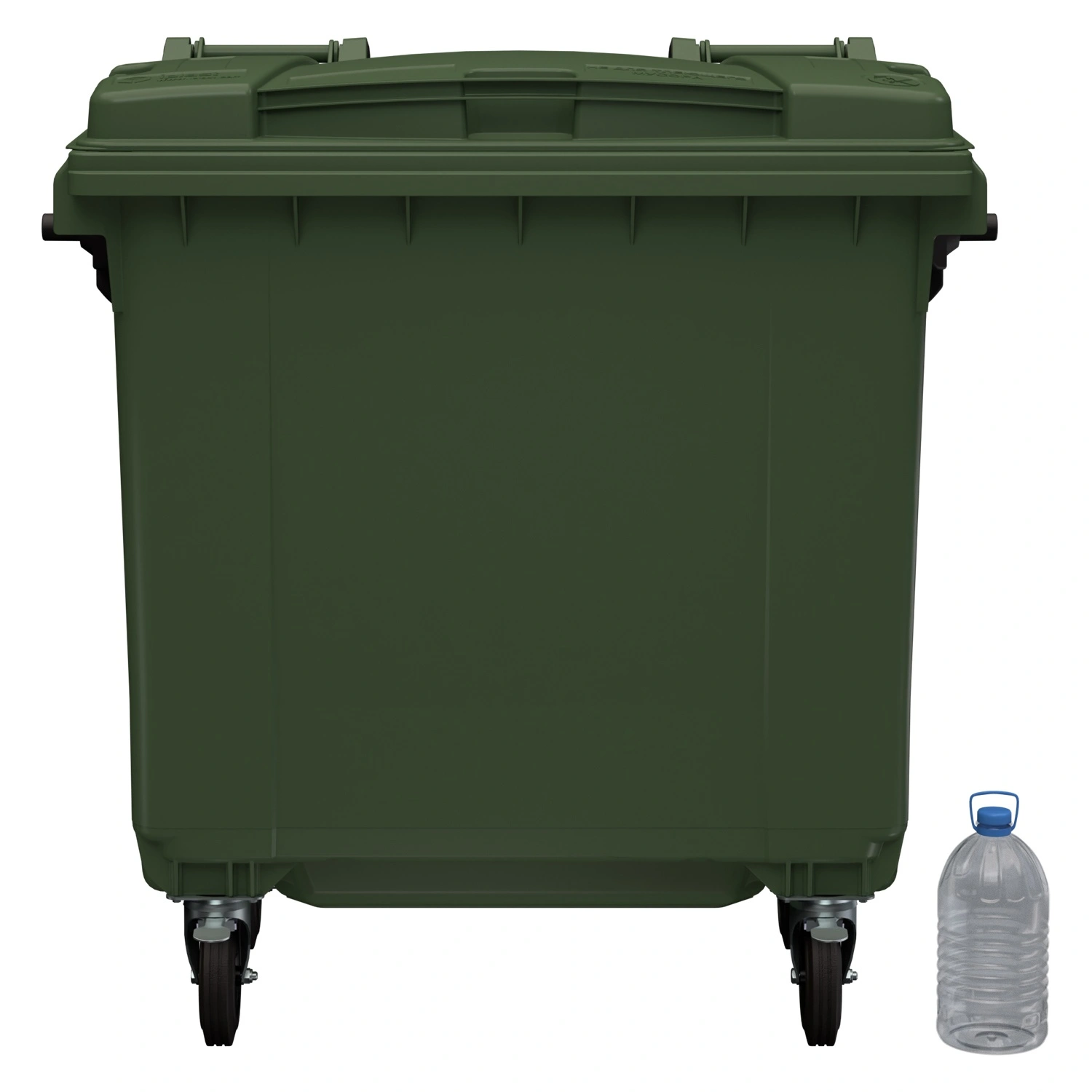 Мусорный контейнер 770 л iPlast зелёный 4-колёсный с зелёной крышкой